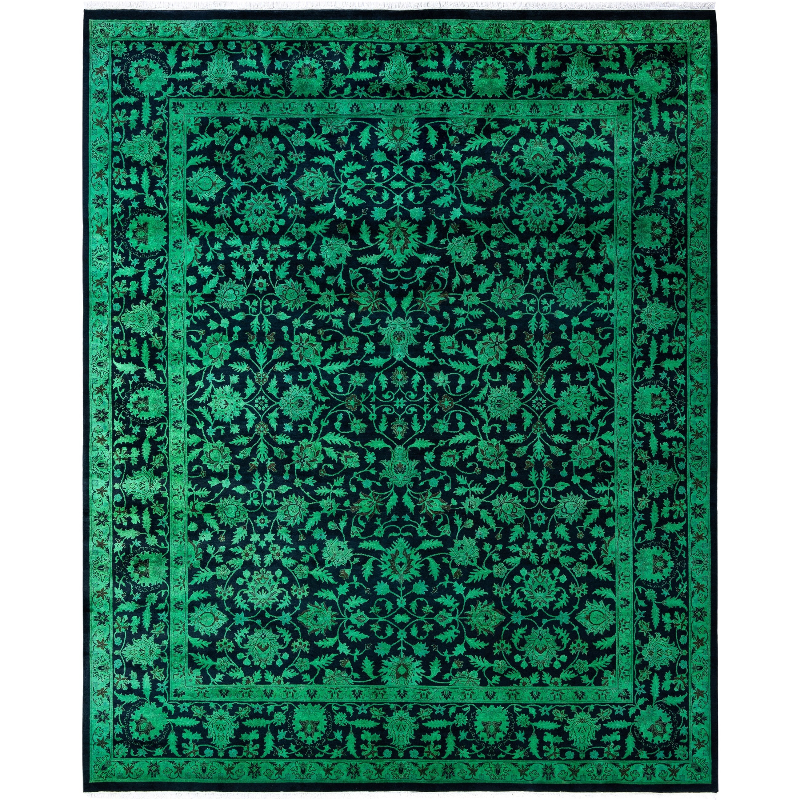 Overdyed Hand Knotted Wool Modern Contemporary Green Area Rug 8 2 X 10 2