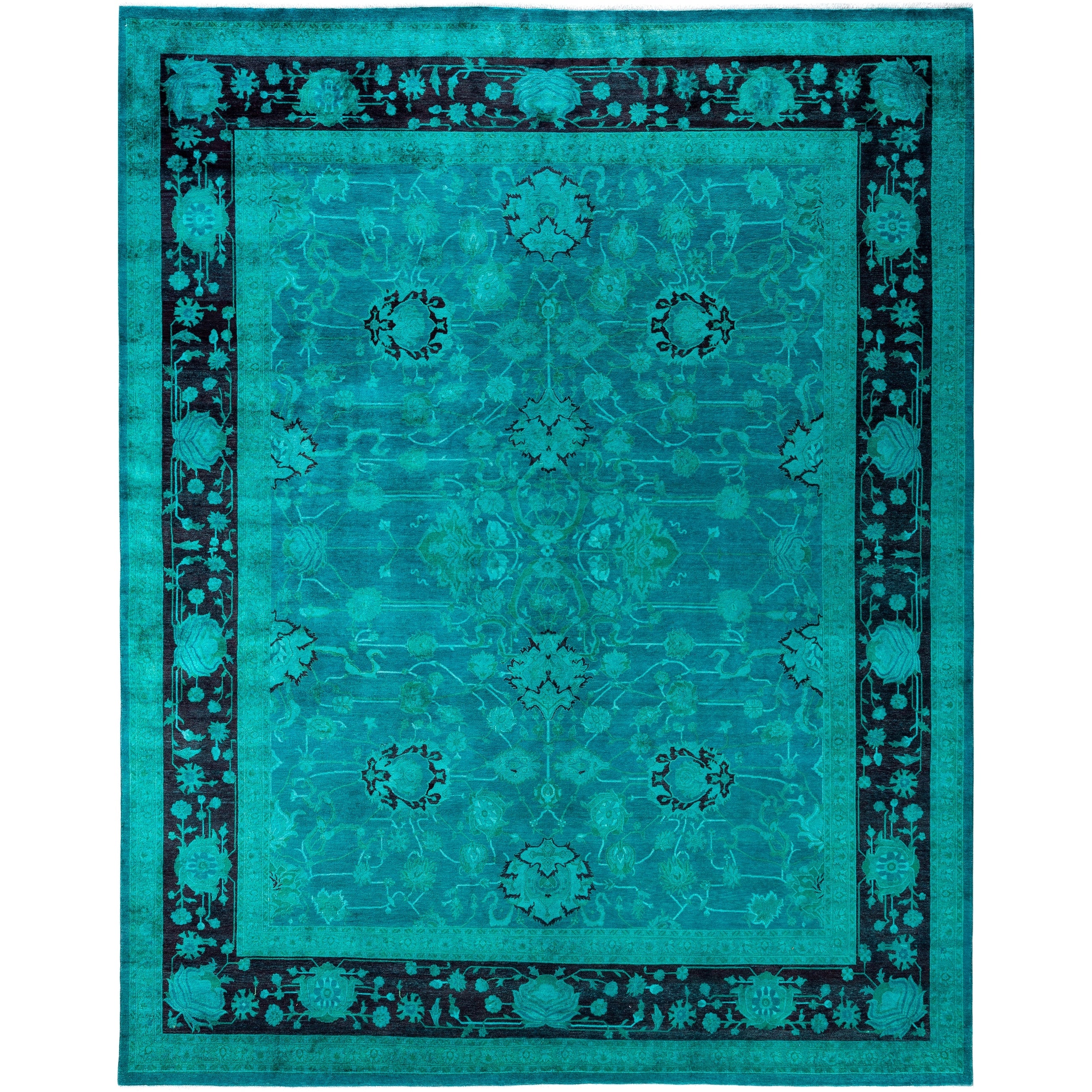 Overdyed Hand Knotted Wool Modern Contemporary Green Area Rug 8 2 X 10 3