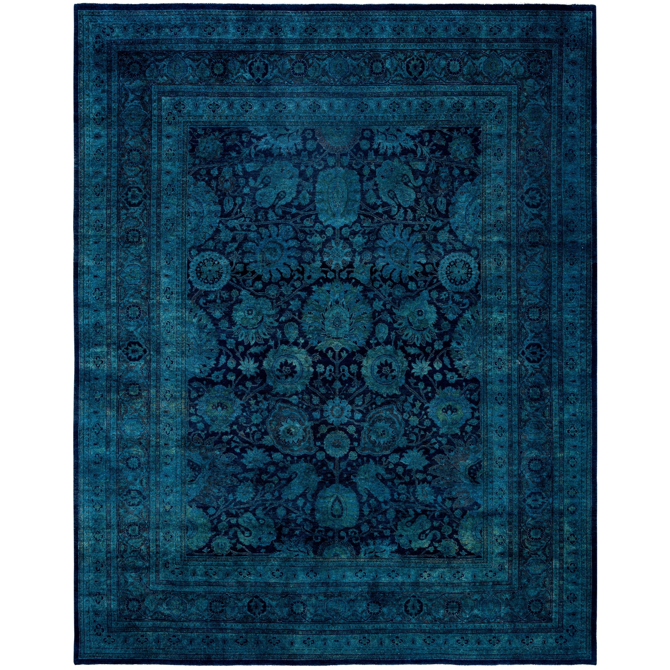 Overdyed Hand Knotted Wool Modern Contemporary Green Area Rug 8 2 X 10 5