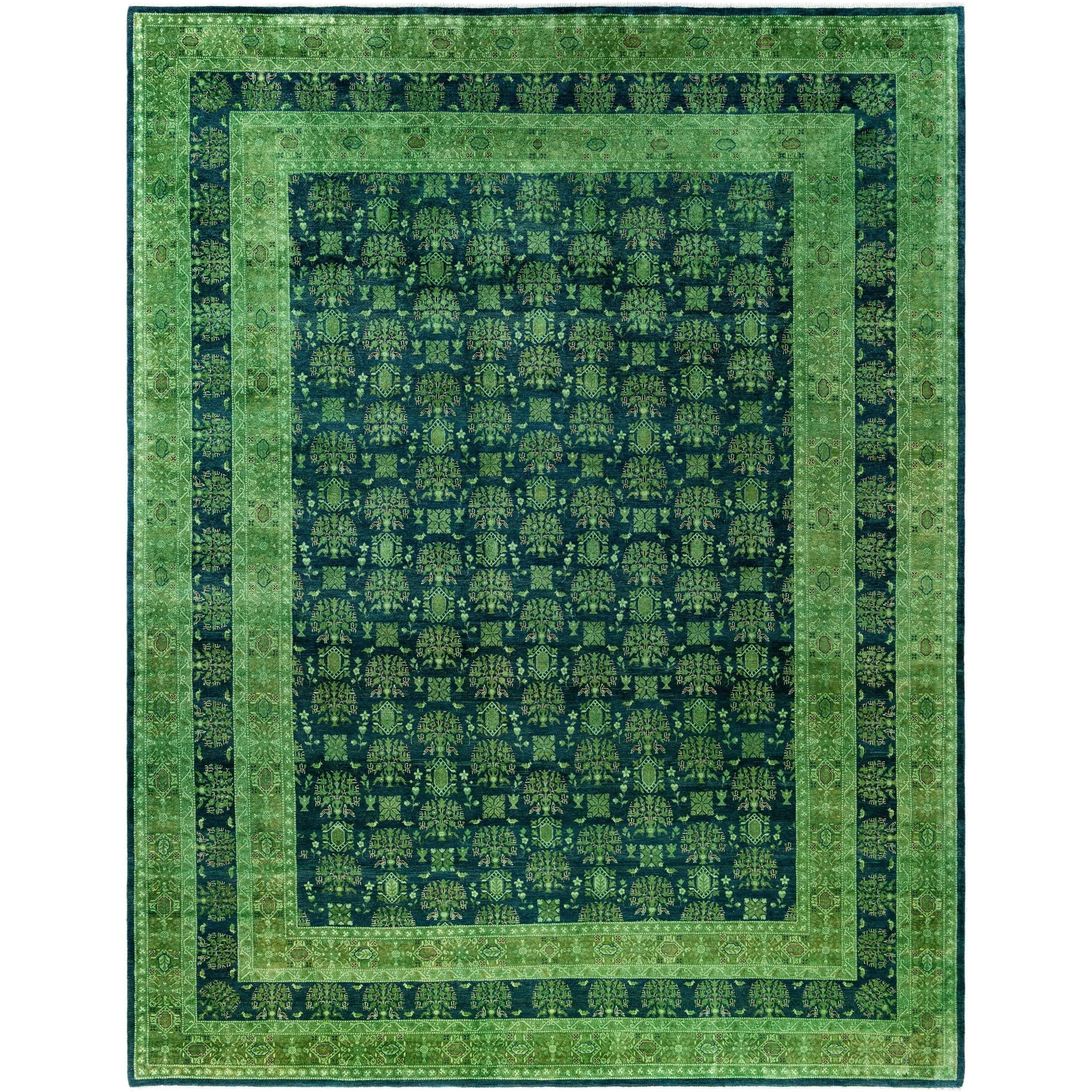 Overdyed Hand Knotted Wool Modern Contemporary Green Area Rug 8 3 X 10 7