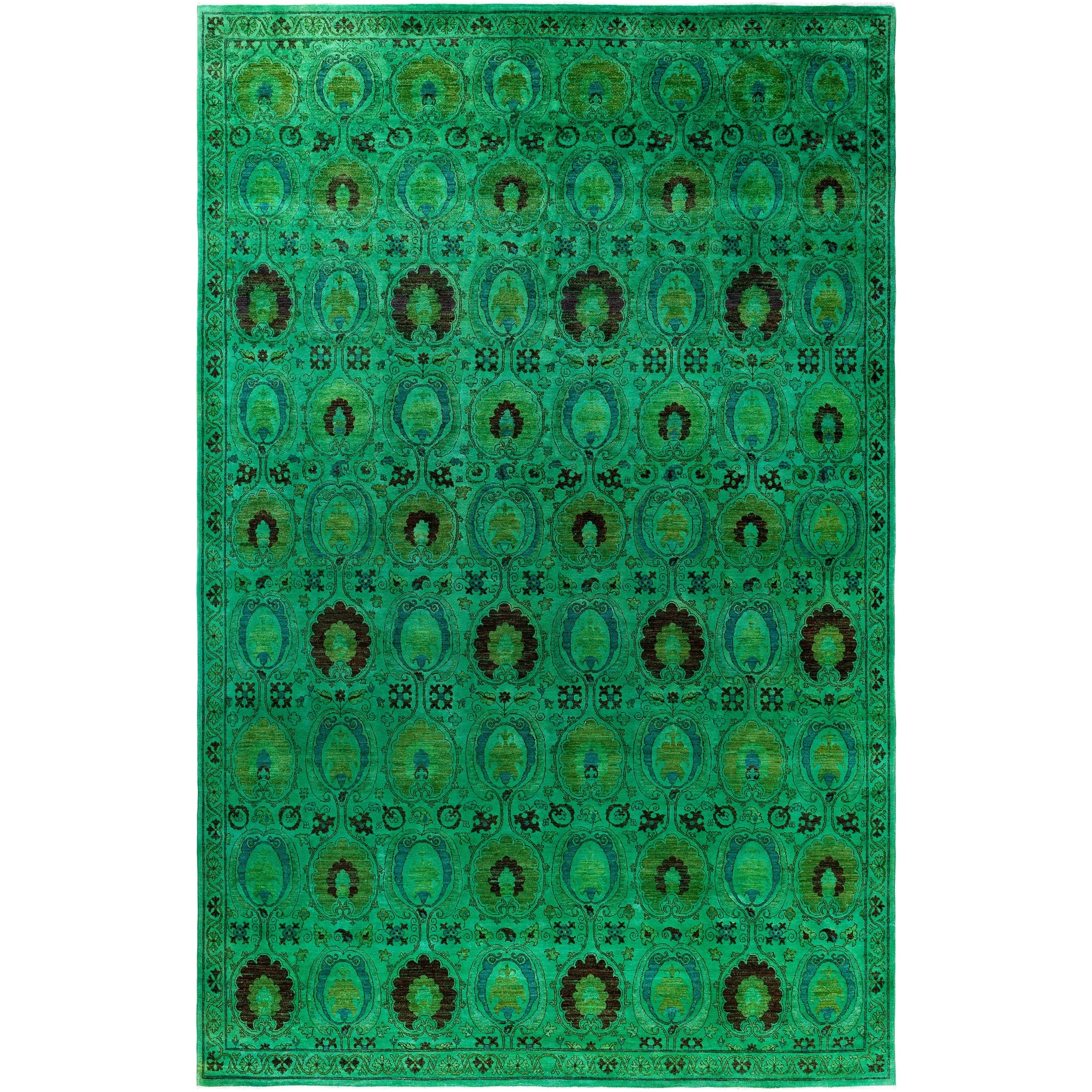 Overdyed Hand Knotted Wool Modern Contemporary Green Area Rug 9 10 X 14 10