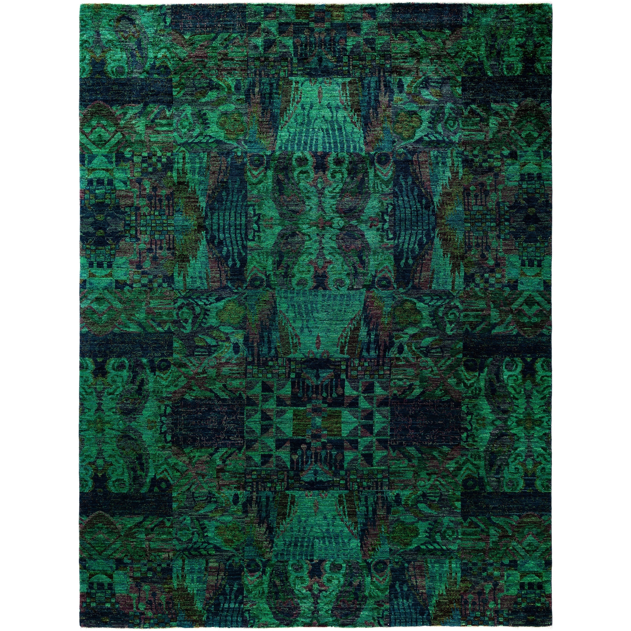 Overdyed Hand Knotted Wool Modern Contemporary Green Area Rug 9 1 X 11 9