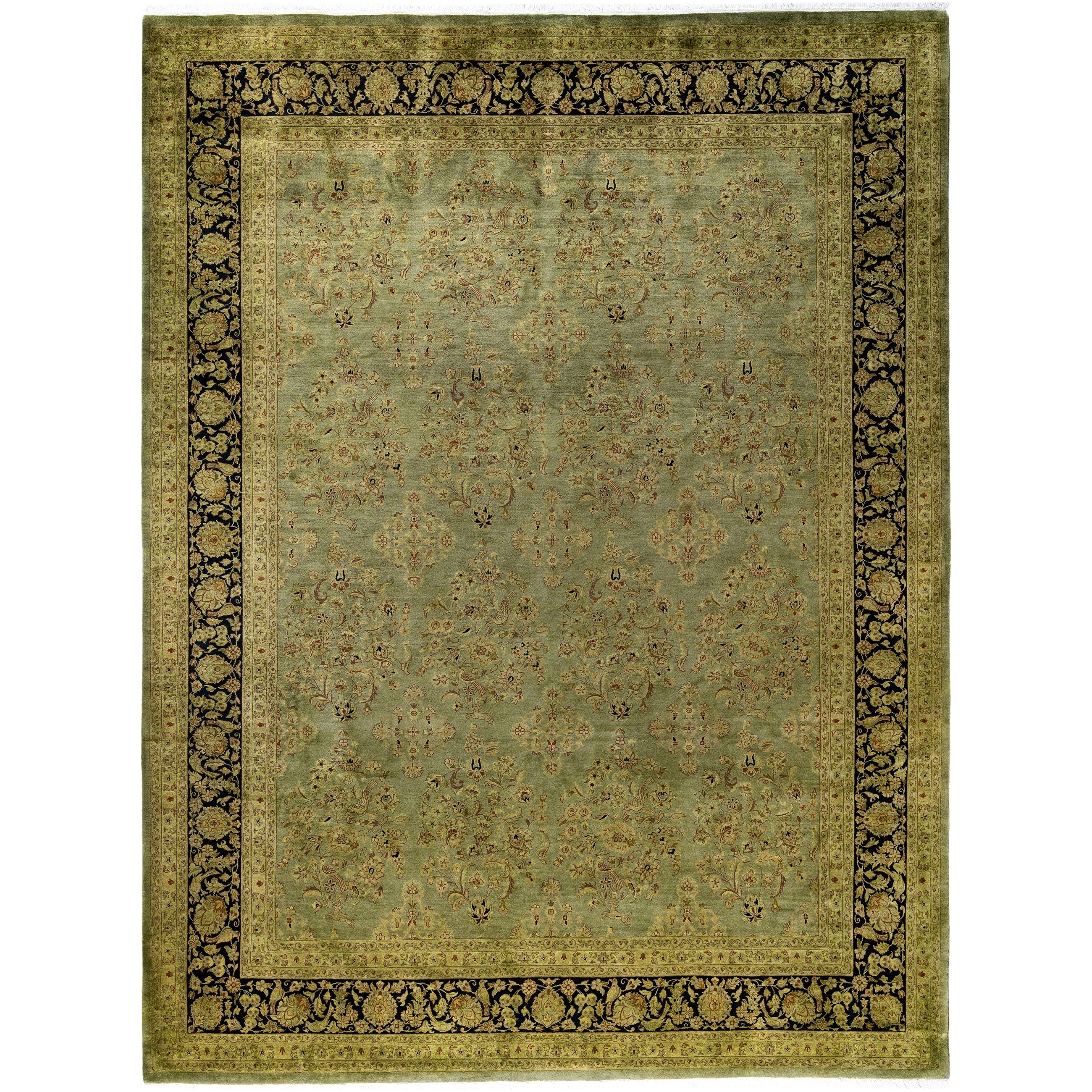 Overdyed Hand Knotted Wool Modern Contemporary Green Area Rug 9 1 X 12 1