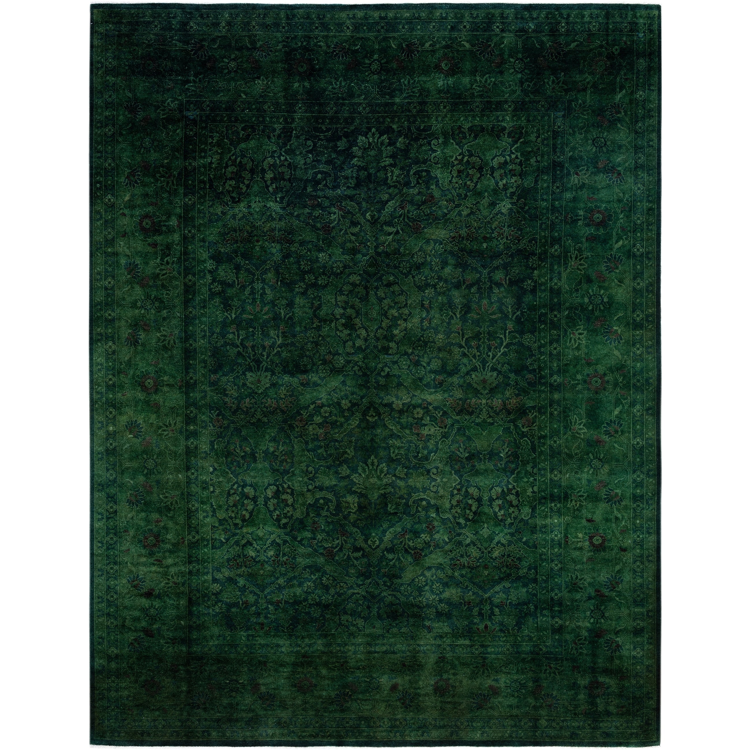 Overdyed Hand Knotted Wool Modern Contemporary Green Area Rug 9 1 X 12 1