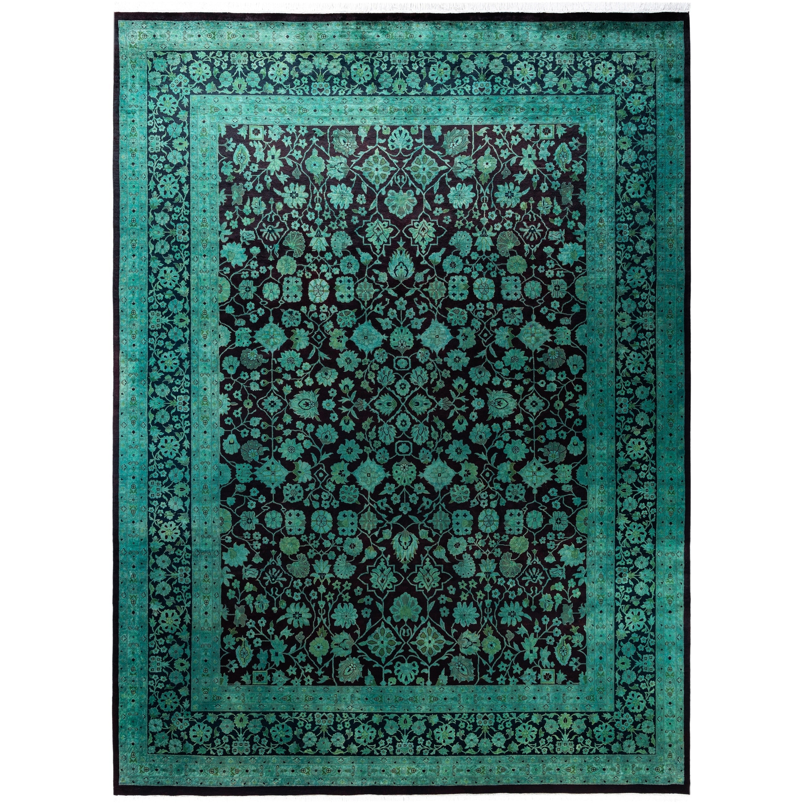Overdyed Hand Knotted Wool Modern Contemporary Green Area Rug 9 1 X 12 4