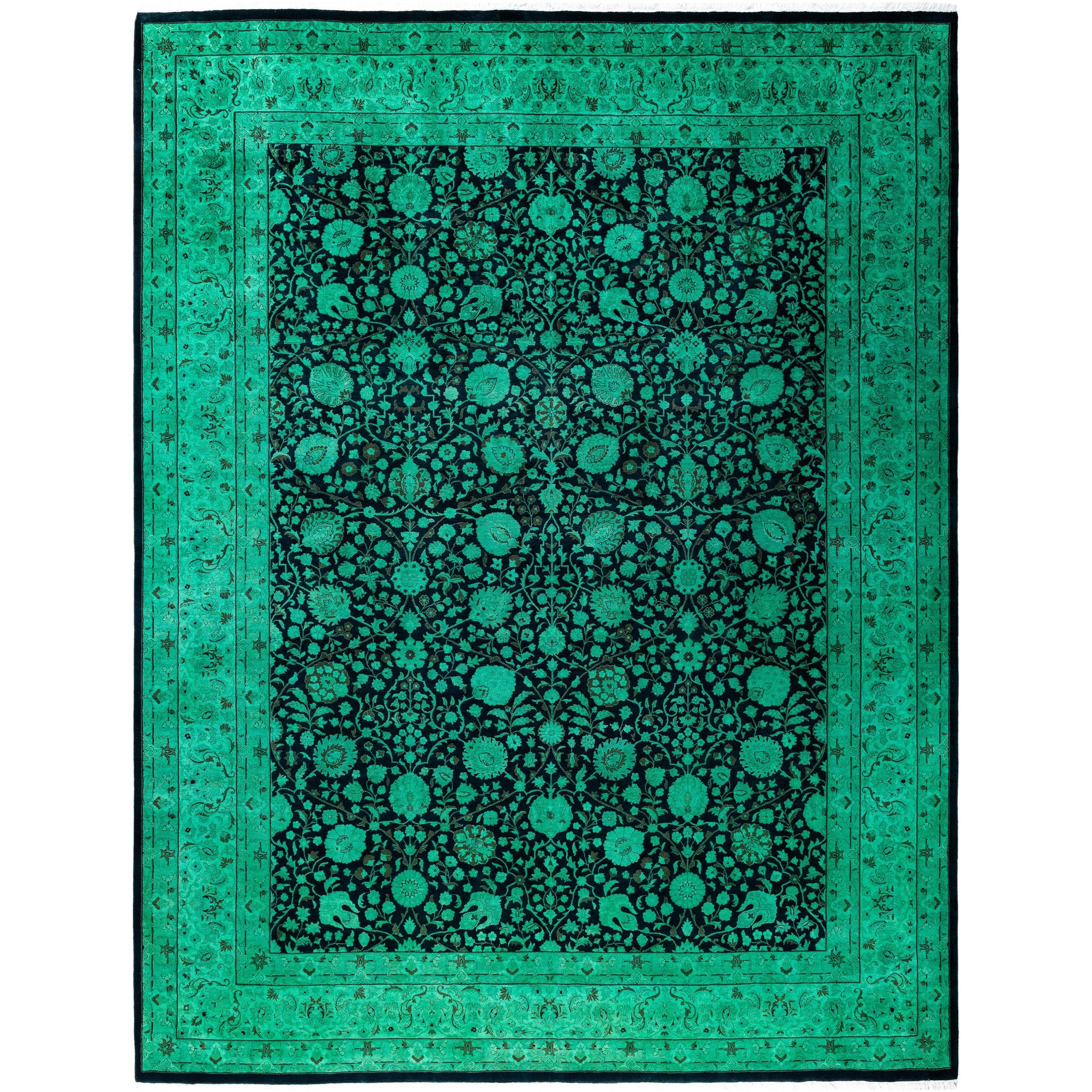 Overdyed Hand Knotted Wool Modern Contemporary Green Area Rug 9 2 X 11 10
