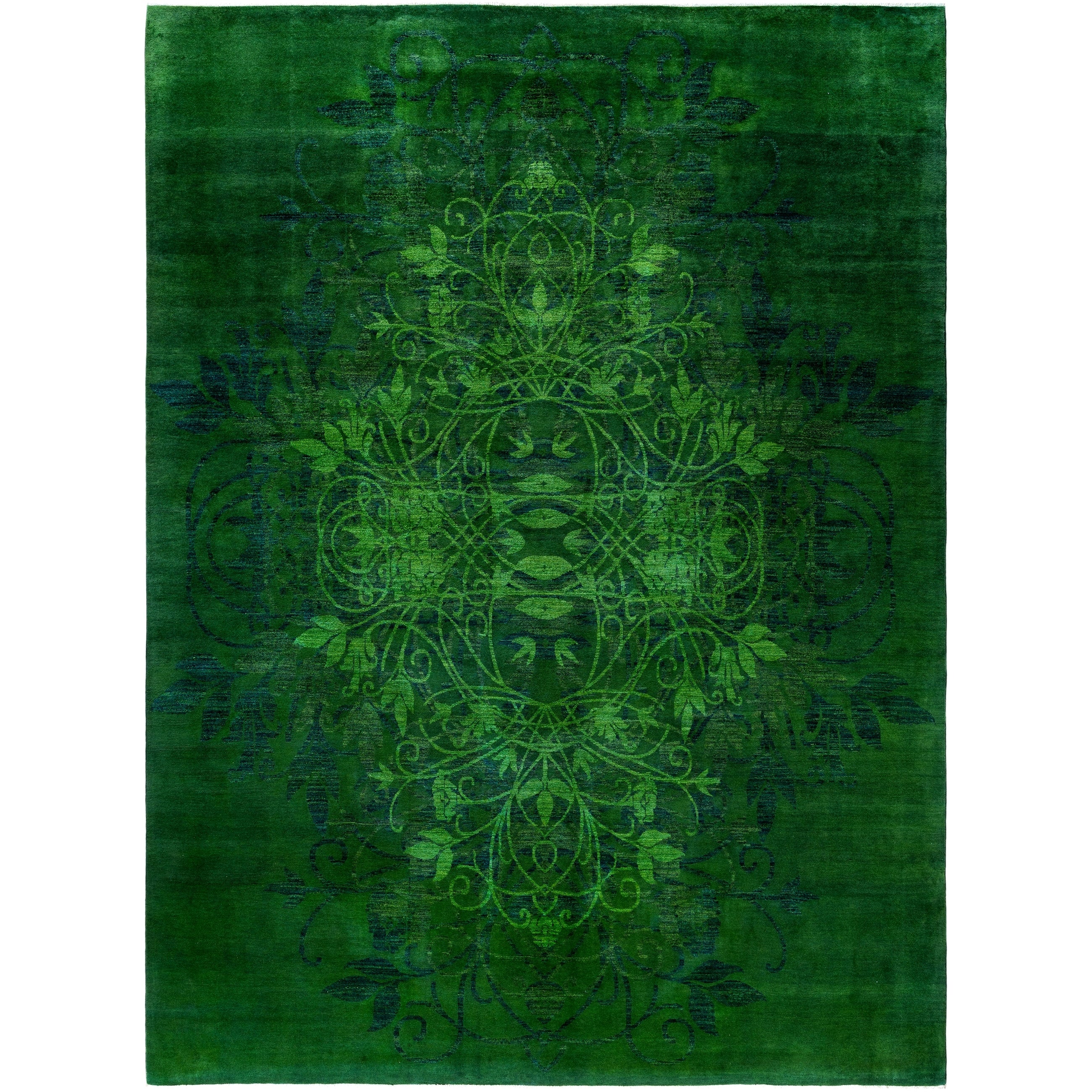 Overdyed Hand Knotted Wool Modern Contemporary Green Area Rug 9 2 X 12 3