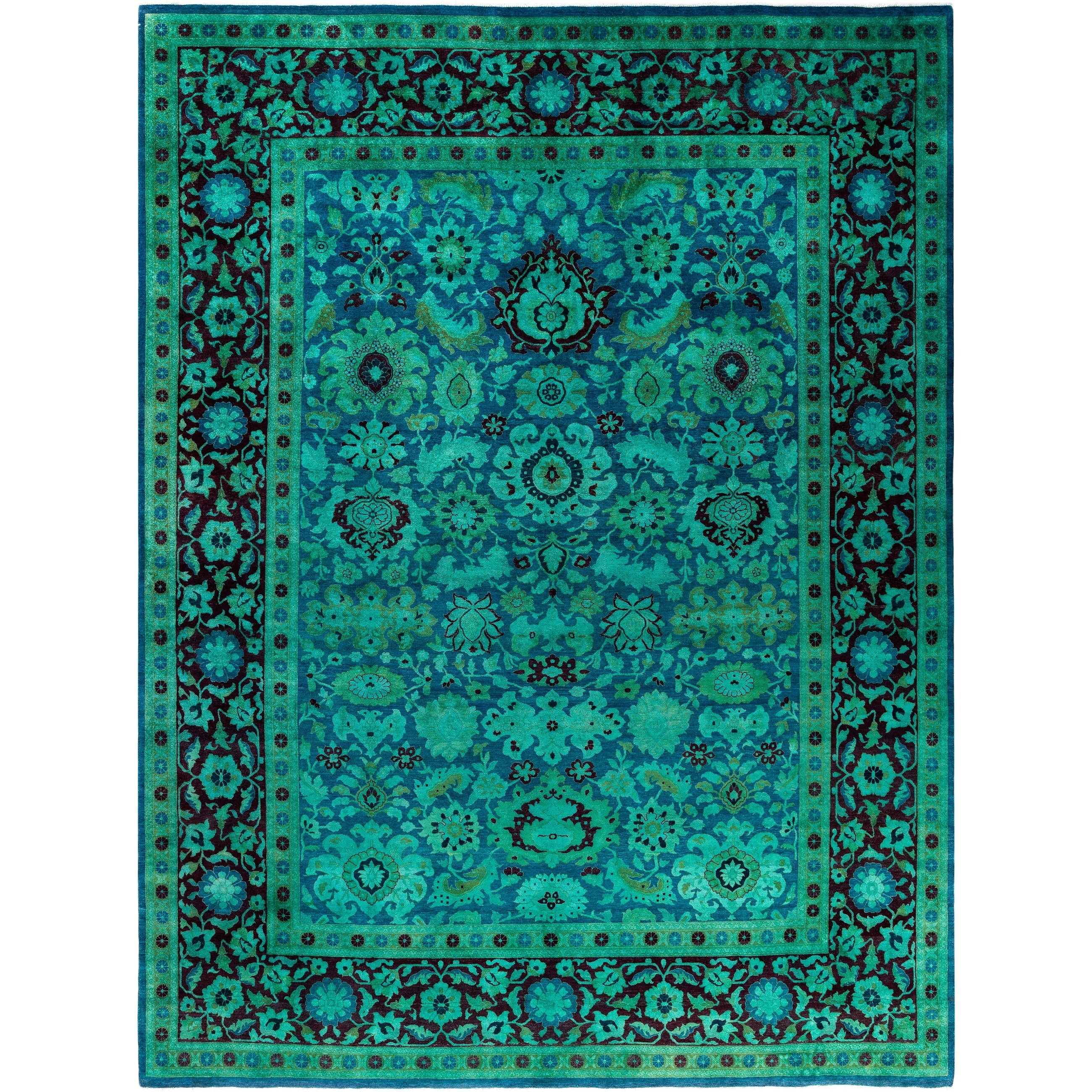 Overdyed Hand Knotted Wool Modern Contemporary Green Area Rug 9 2 X 12 4