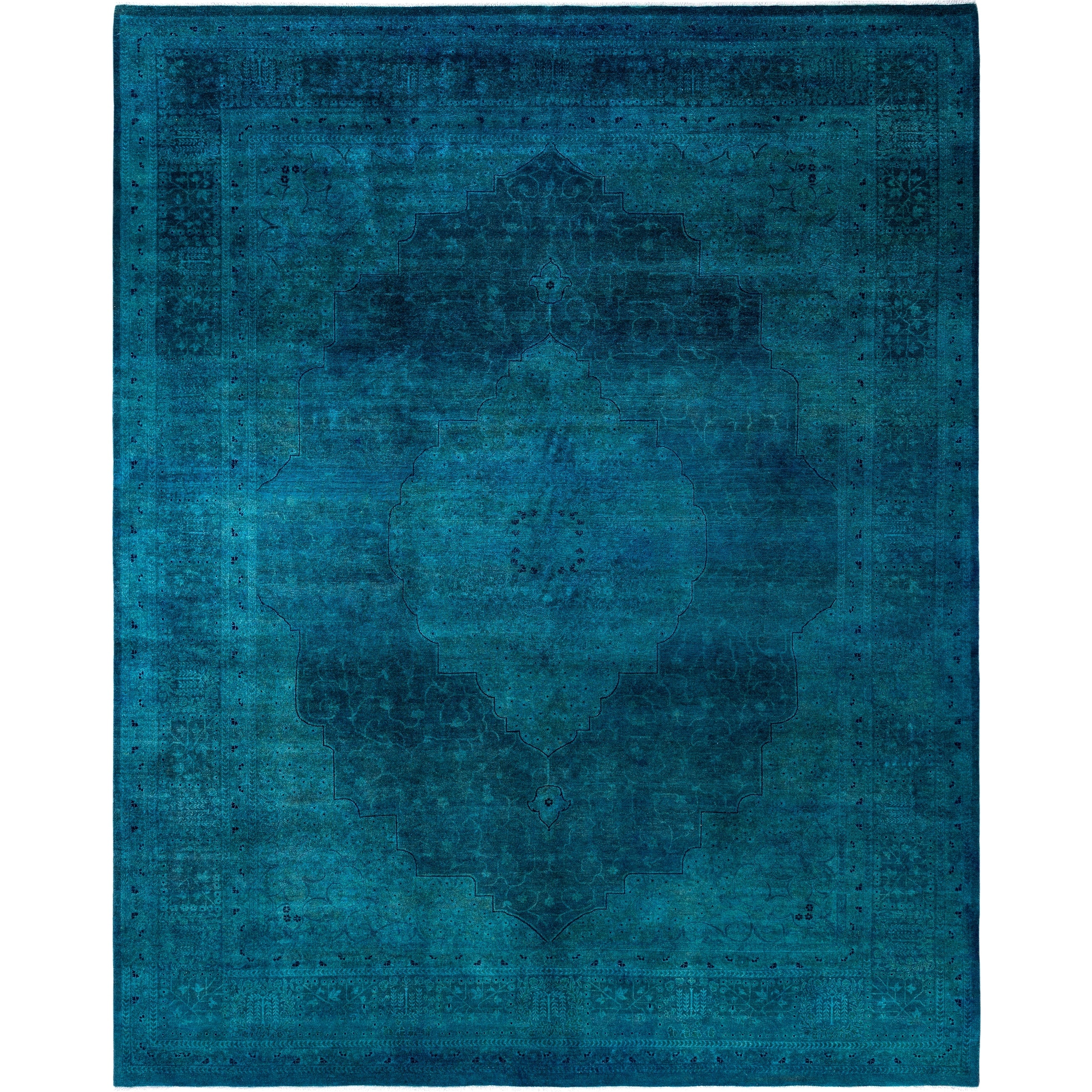 Overdyed Hand Knotted Wool Modern Contemporary Green Area Rug 9 3 X 11 7