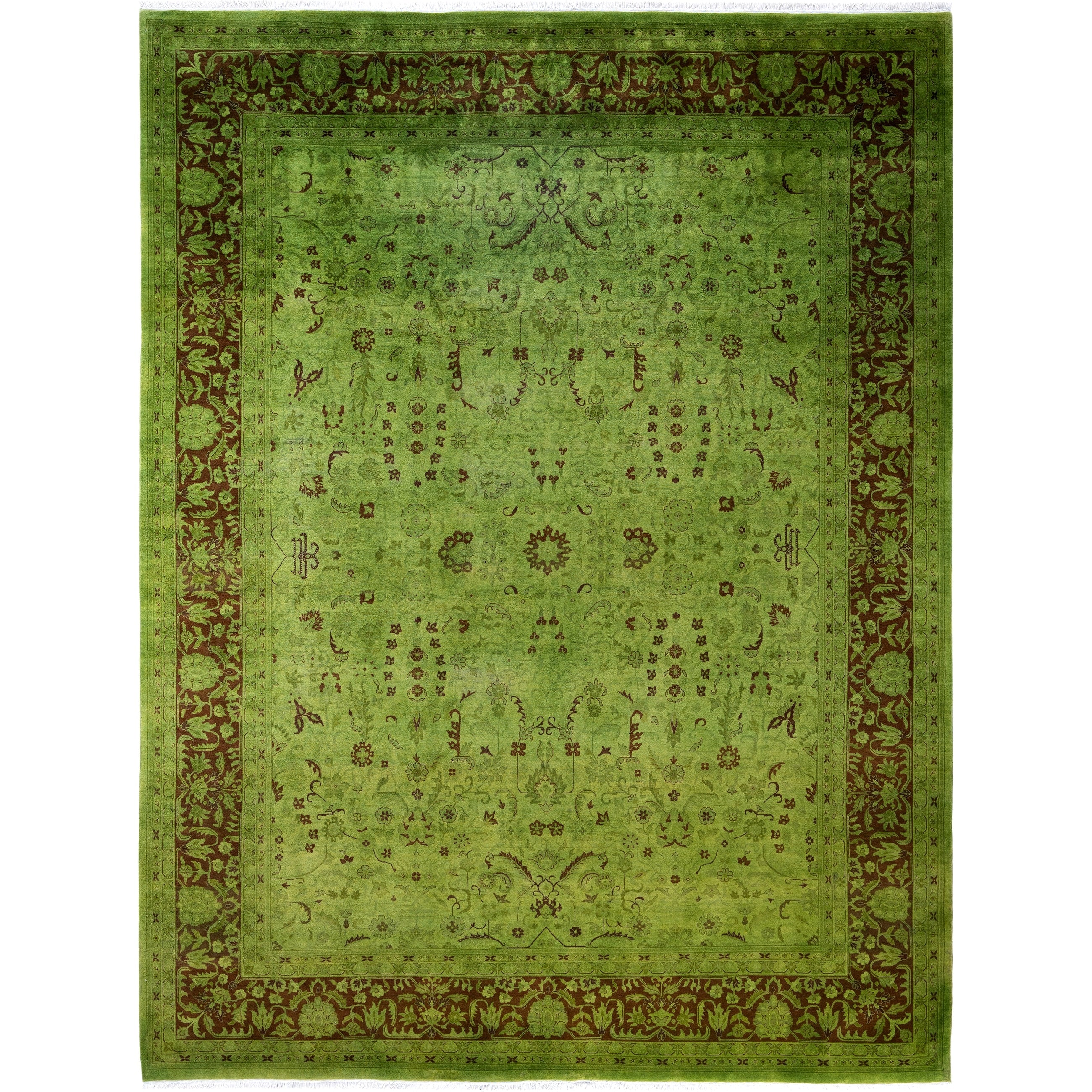 Overdyed Hand Knotted Wool Modern Contemporary Green Area Rug 9 3 X 12 2
