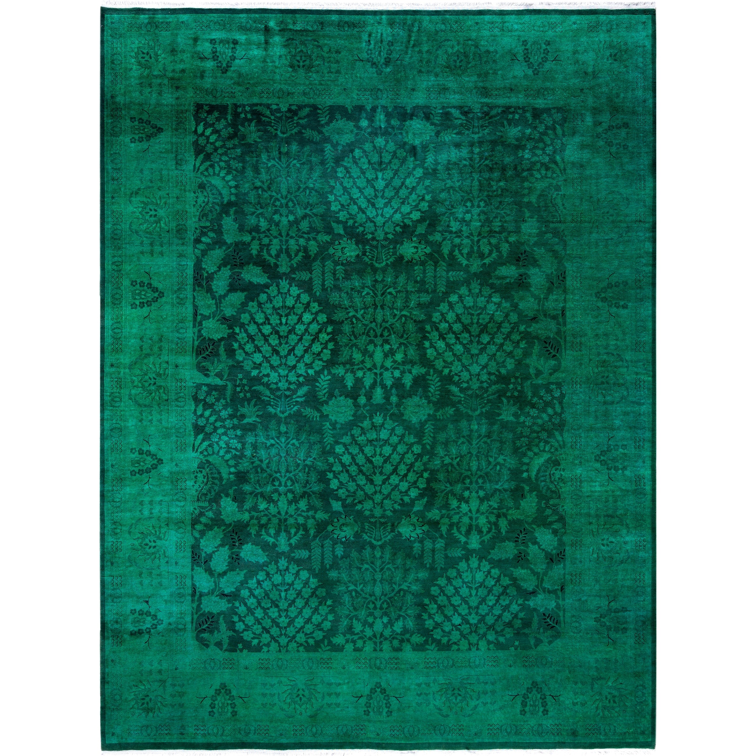 Overdyed Hand Knotted Wool Modern Contemporary Green Area Rug 9 3 X 12 4