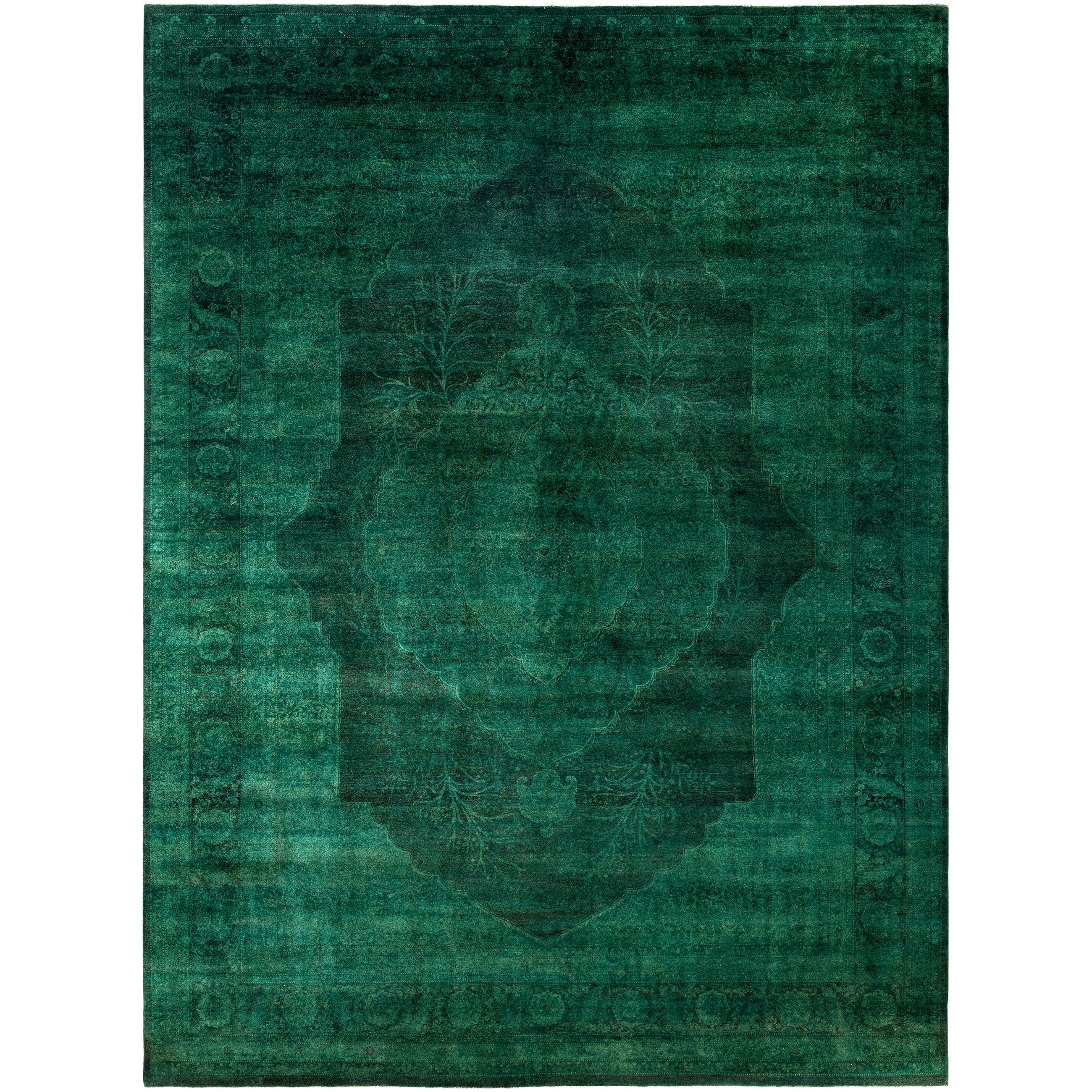 Overdyed Hand Knotted Wool Modern Contemporary Green Area Rug 9 5 X 12 9