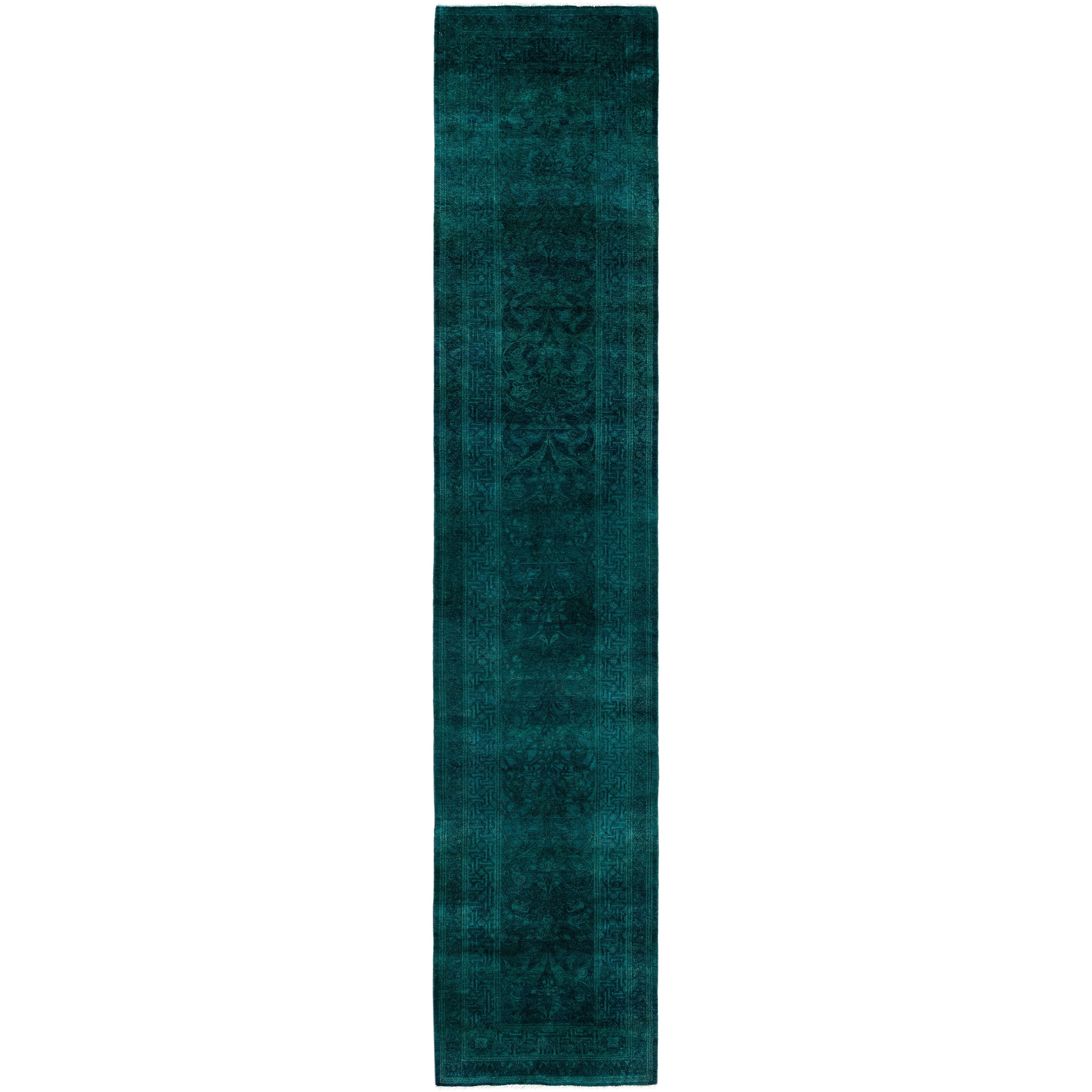 Overdyed Hand Knotted Wool Modern Contemporary Green Runner 2 6 X 12 7