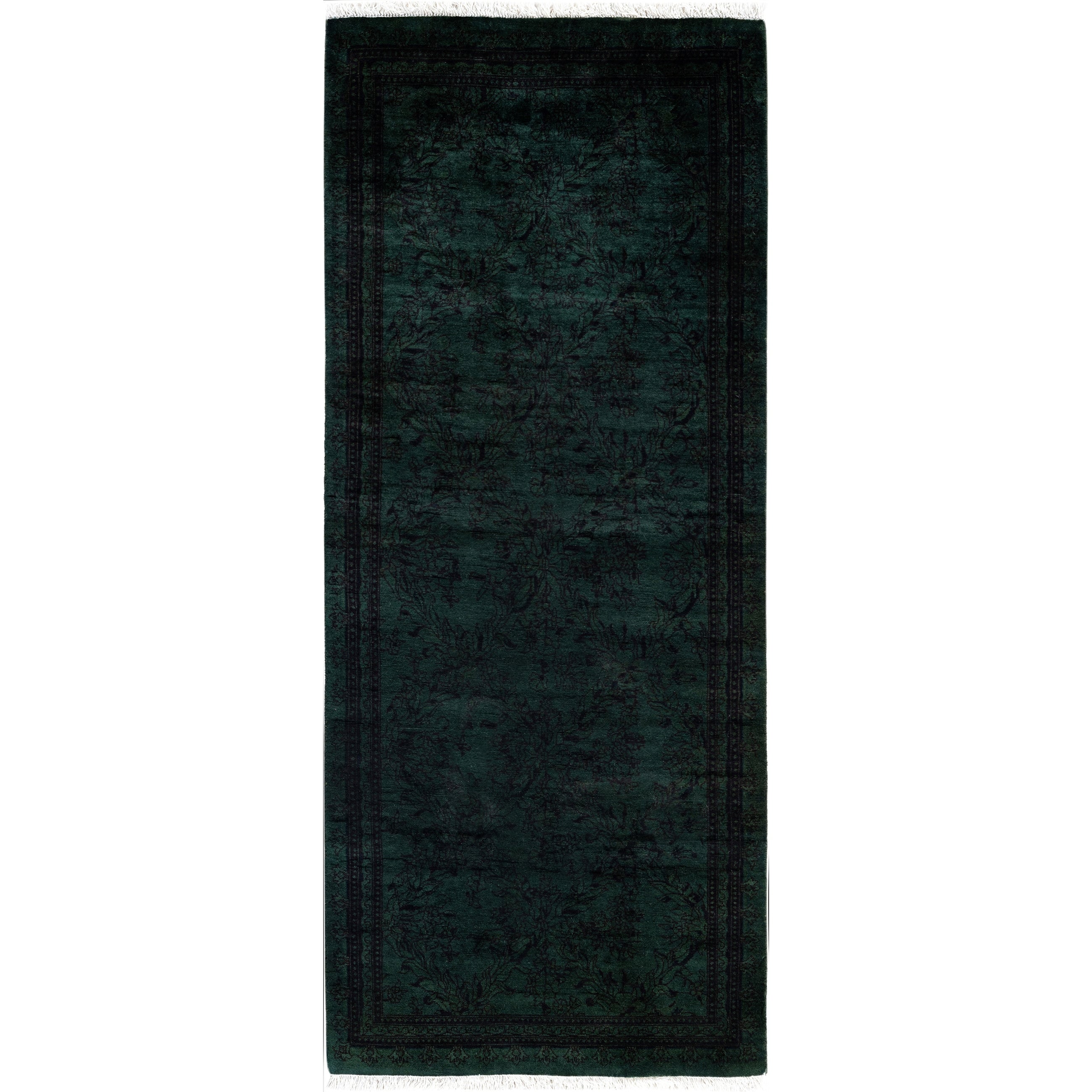 Overdyed Hand Knotted Wool Modern Contemporary Green Runner 2 6 X 6 0