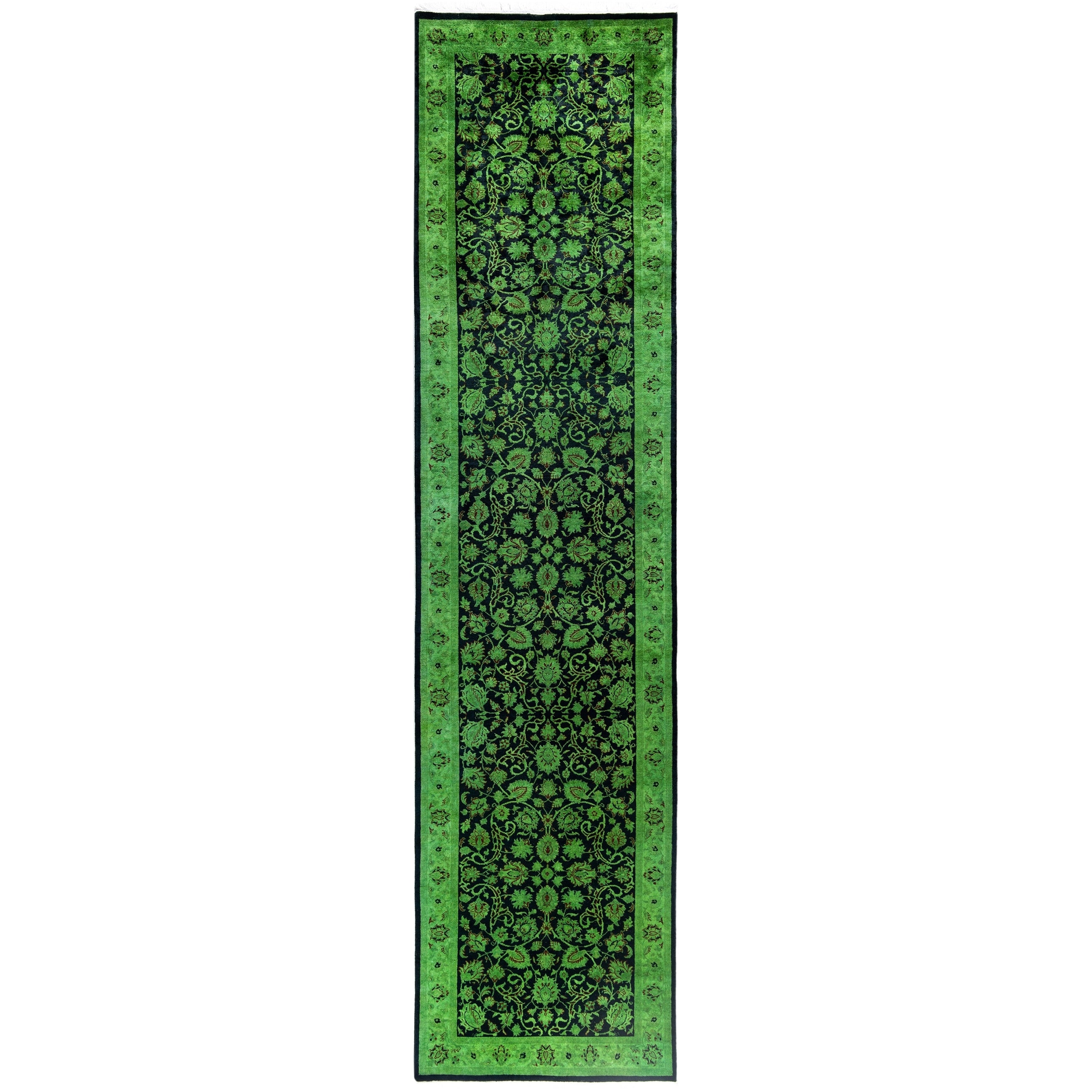 Overdyed Hand Knotted Wool Modern Contemporary Green Runner 2 7 X 10 7