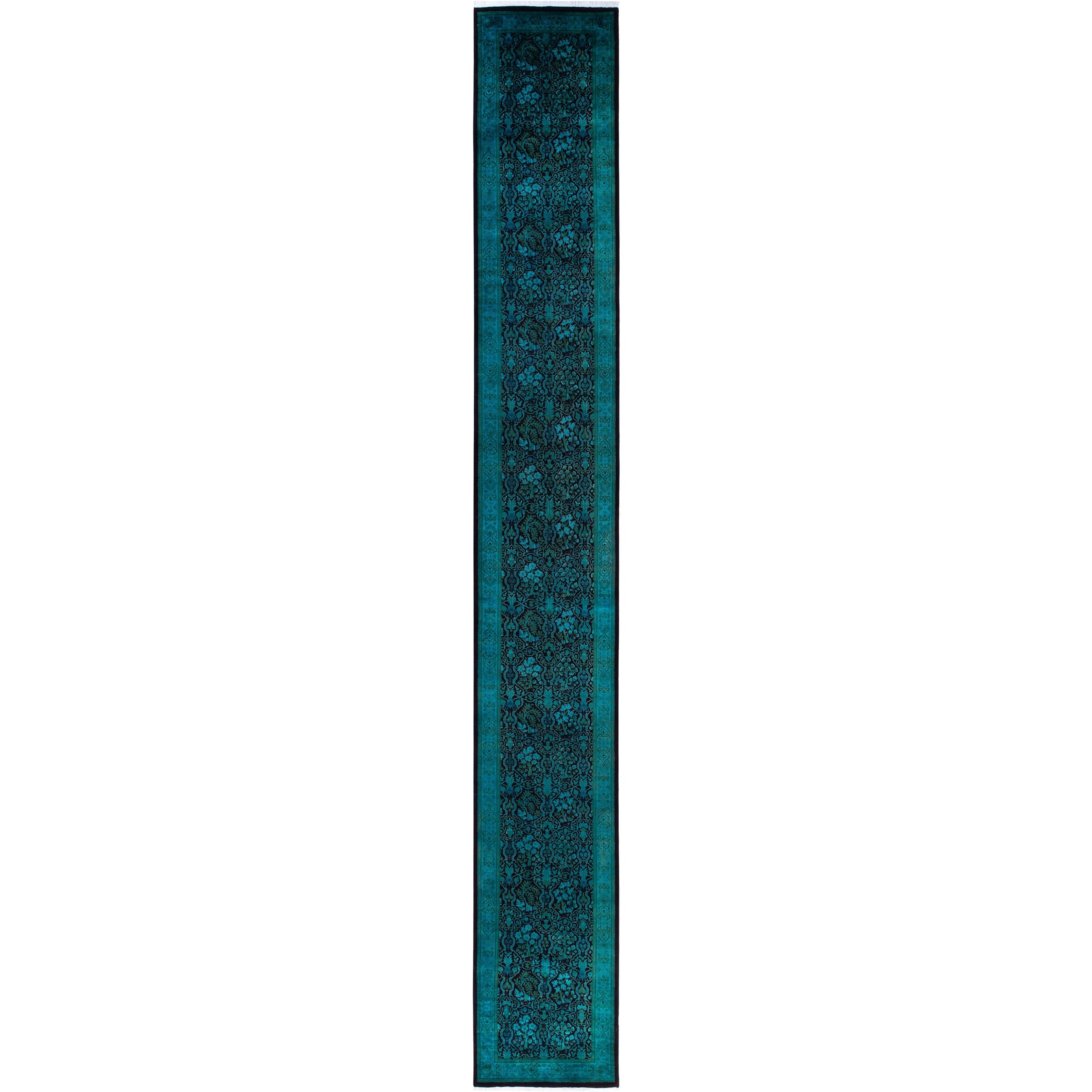 Overdyed Hand Knotted Wool Modern Contemporary Green Runner 2 7 X 20 2