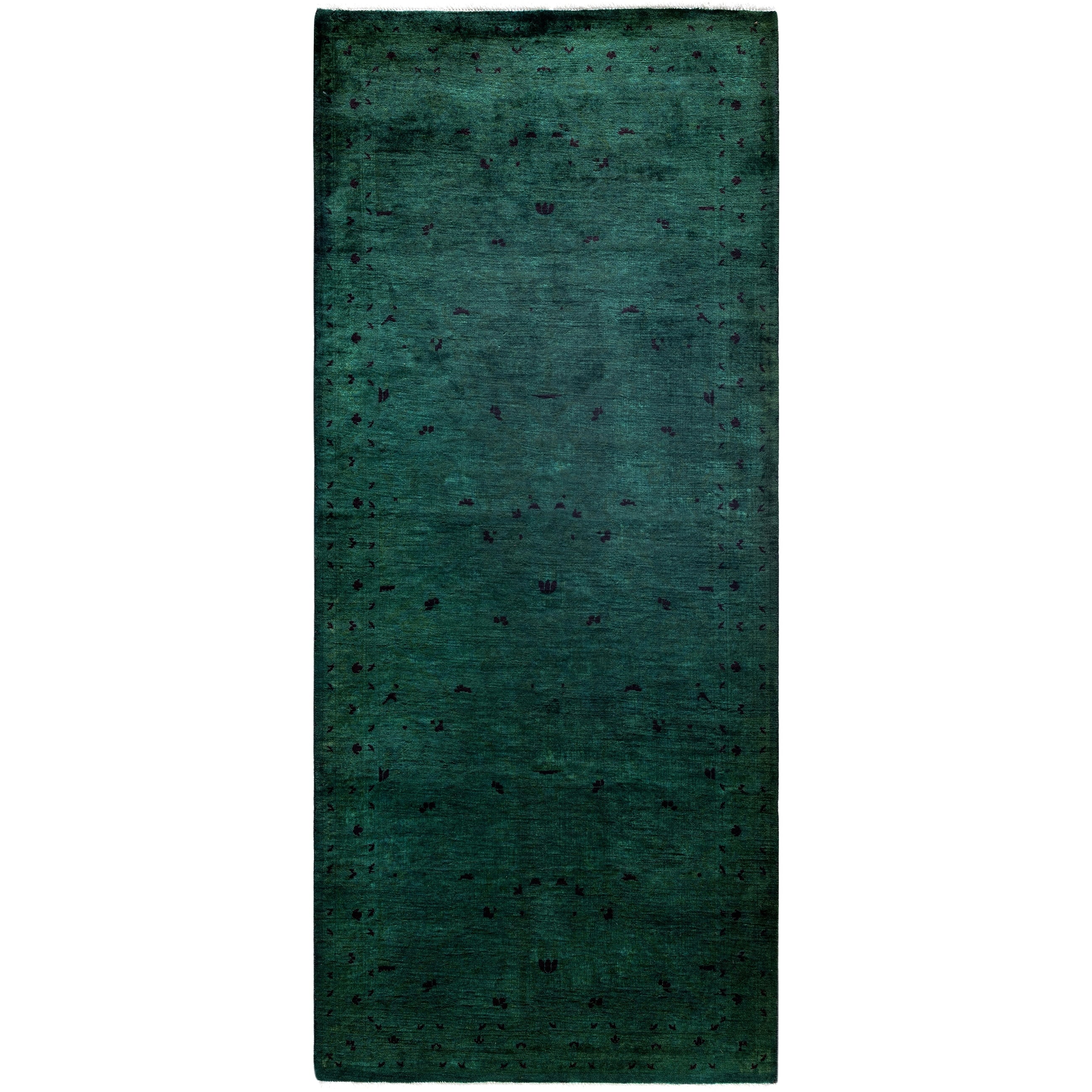 Overdyed Hand Knotted Wool Modern Contemporary Green Runner 2 7 X 6 2