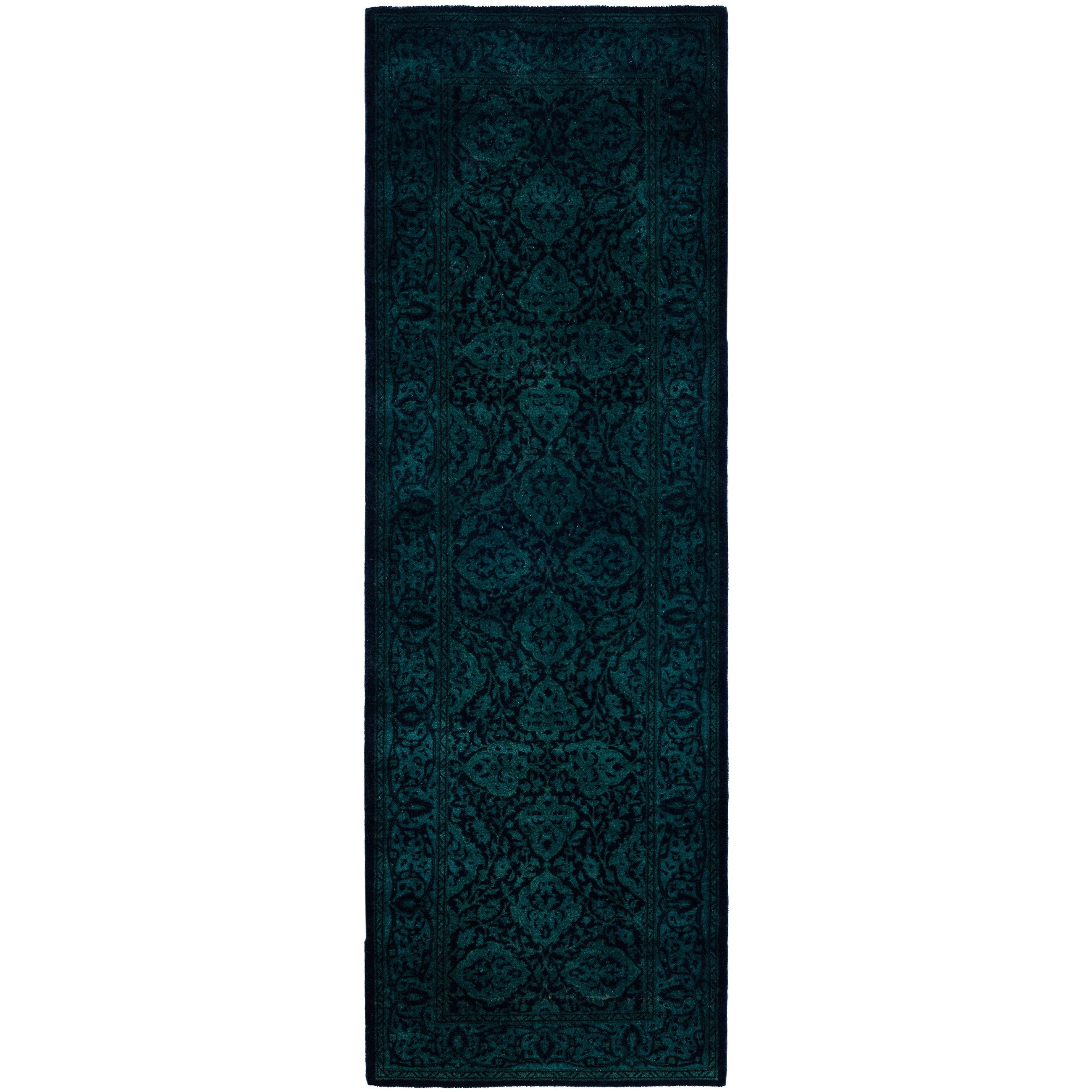 Overdyed Hand Knotted Wool Modern Contemporary Green Runner 2 7 X 7 9