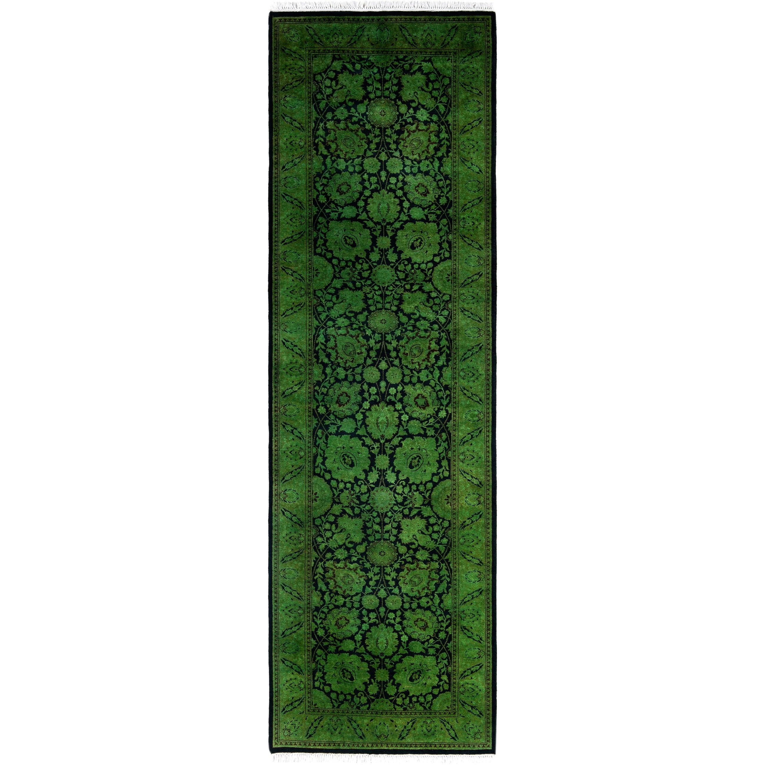 Overdyed Hand Knotted Wool Modern Contemporary Green Runner 2 7 X 8 8