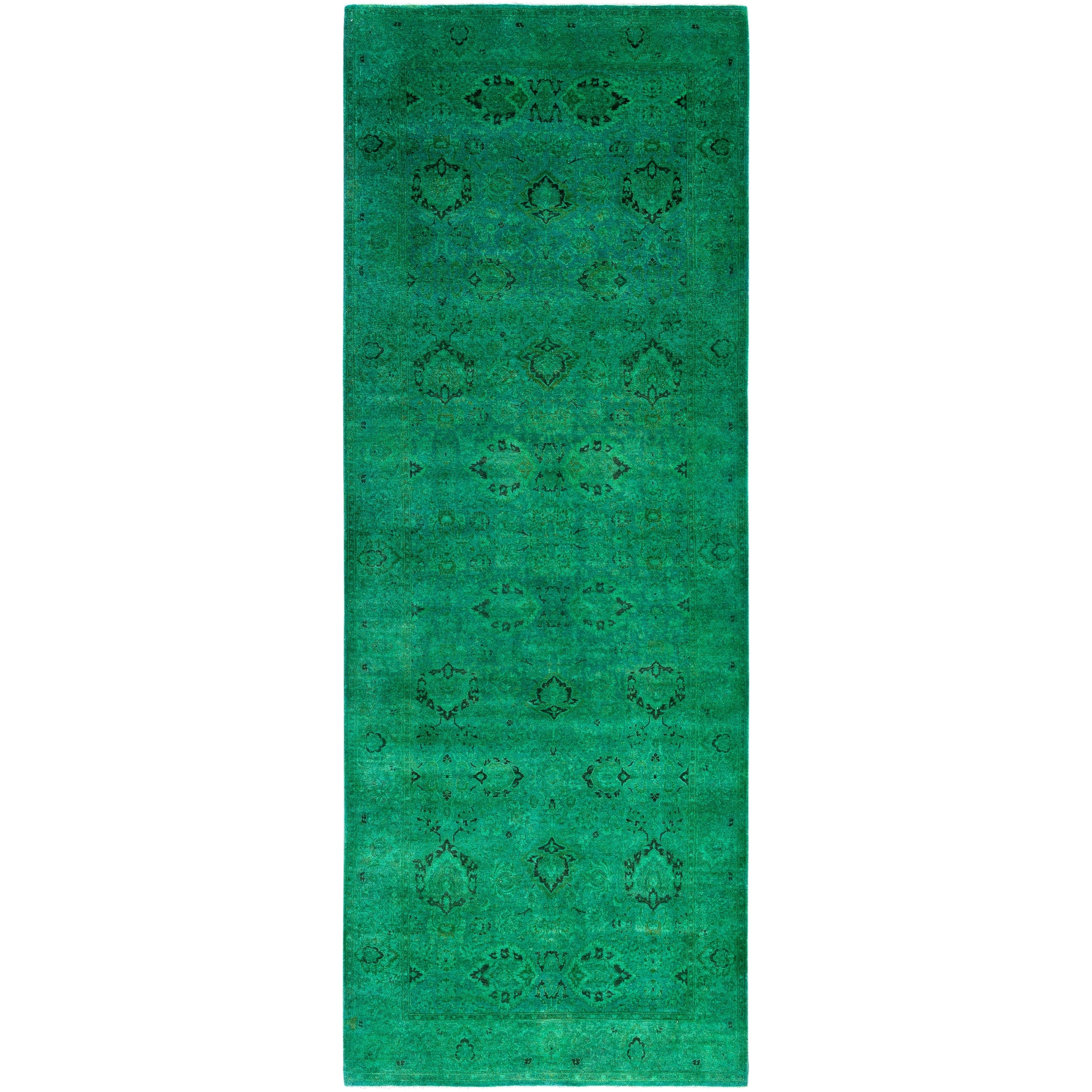 Overdyed Hand Knotted Wool Modern Contemporary Green Runner 4 1 X 10 10