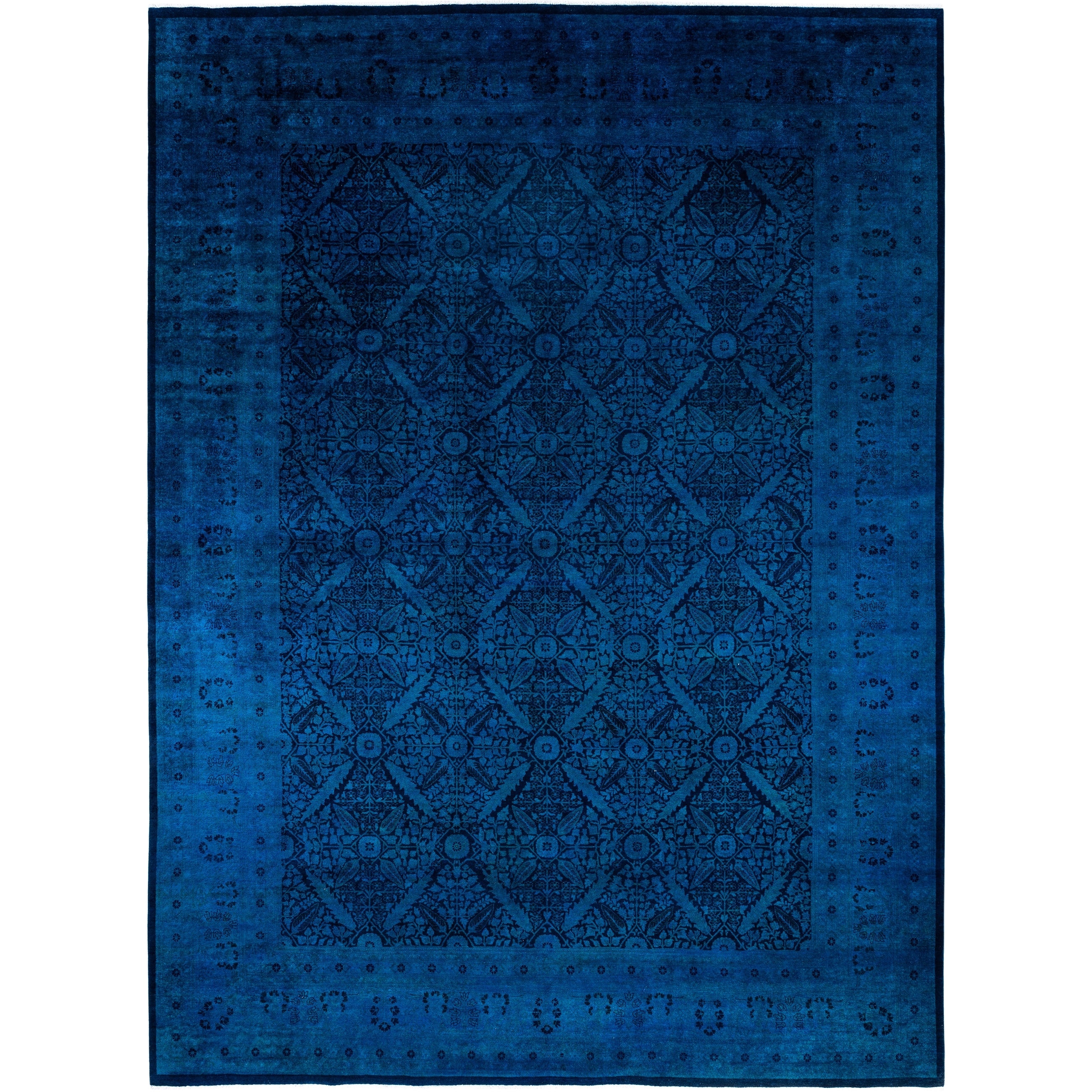 Overdyed Hand Knotted Wool Modern Contemporary Navy Area Rug 10 4 X 13 10