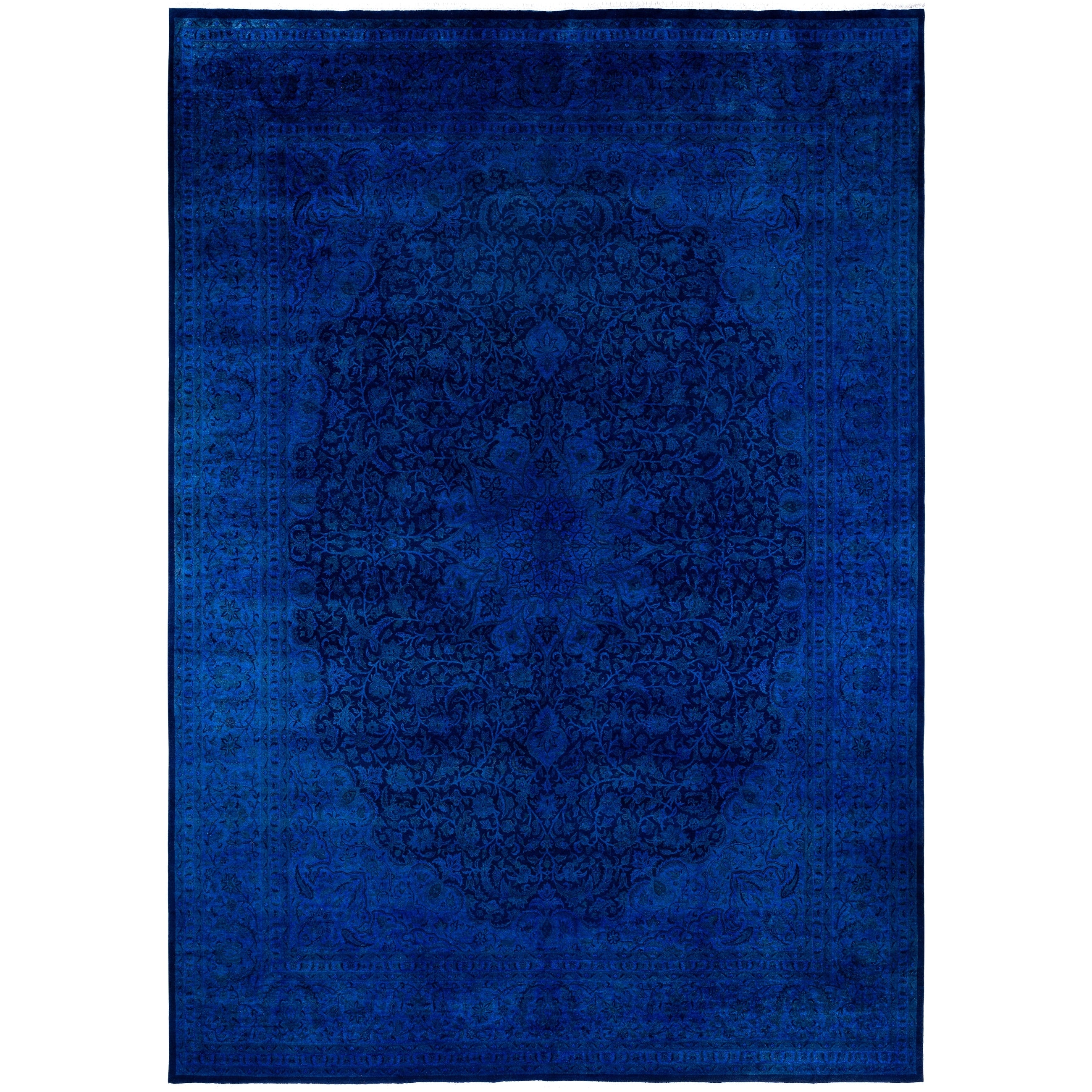 Overdyed Hand Knotted Wool Modern Contemporary Navy Area Rug 10 4 X 13 10