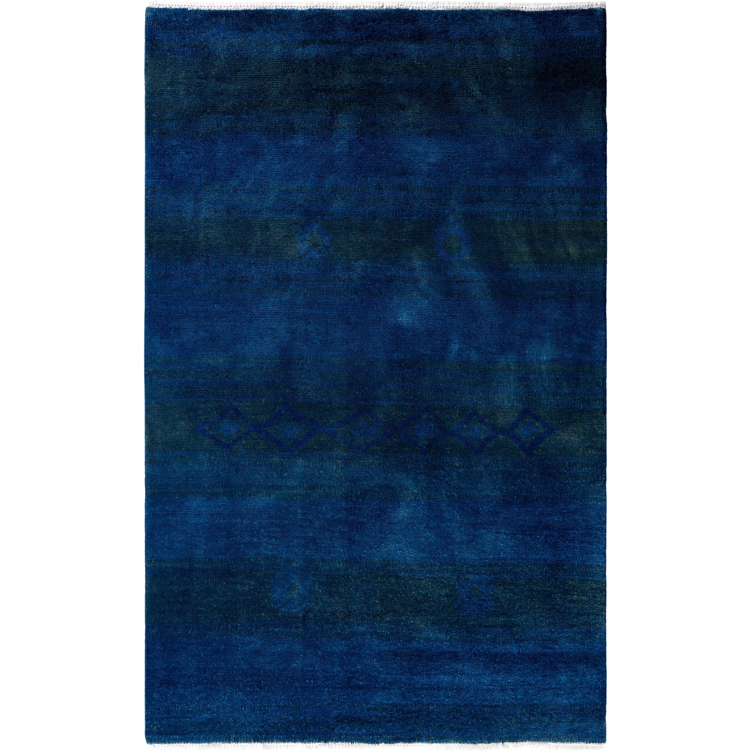 Overdyed Hand Knotted Wool Modern Contemporary Navy Area Rug 4 10 X 7 10