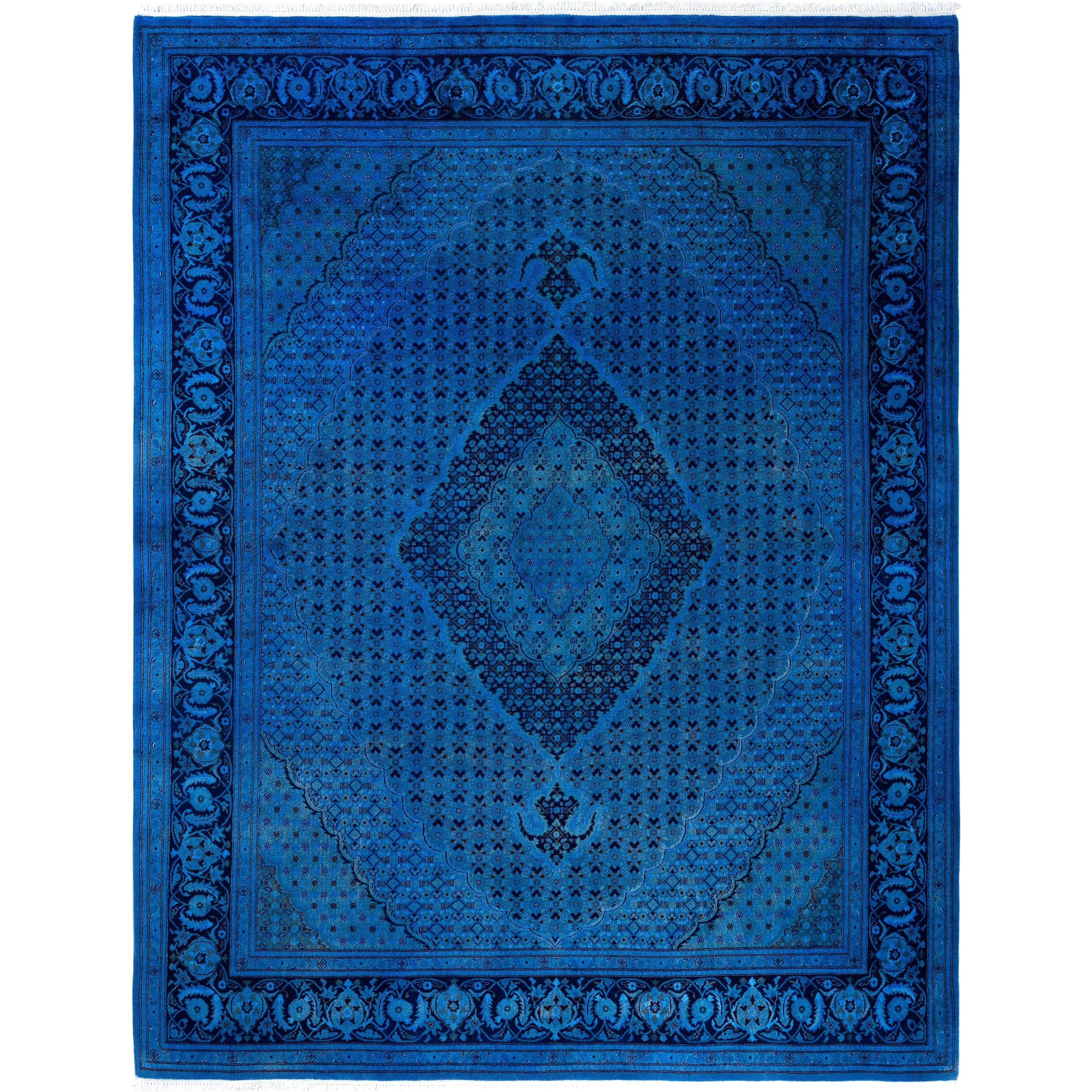 Overdyed Hand Knotted Wool Modern Contemporary Navy Area Rug 8 2 X 10 5