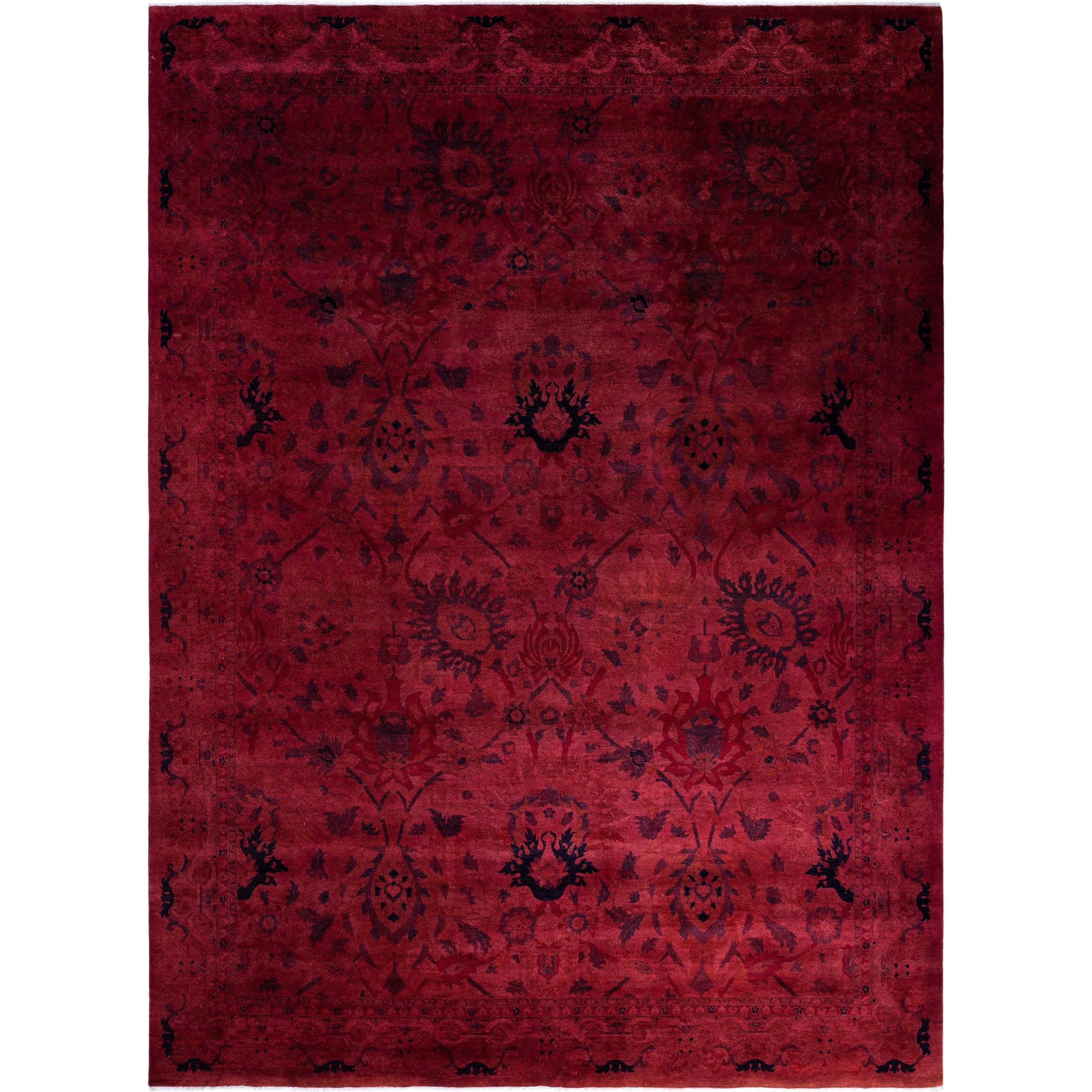 Overdyed Hand Knotted Wool Modern Contemporary Pink Area Rug 10 1 X 14 6