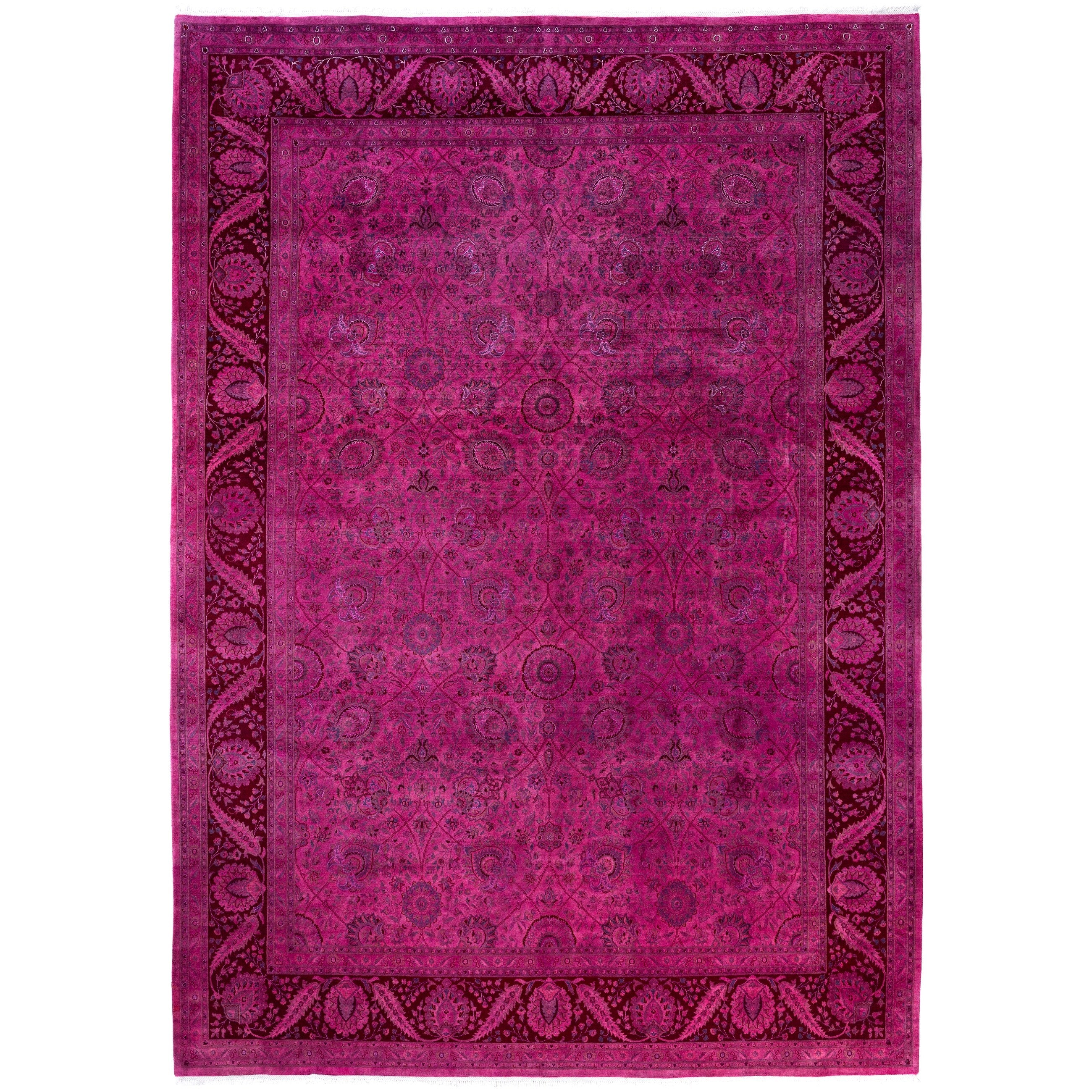 Overdyed Hand Knotted Wool Modern Contemporary Pink Area Rug 10 2 X 14 2
