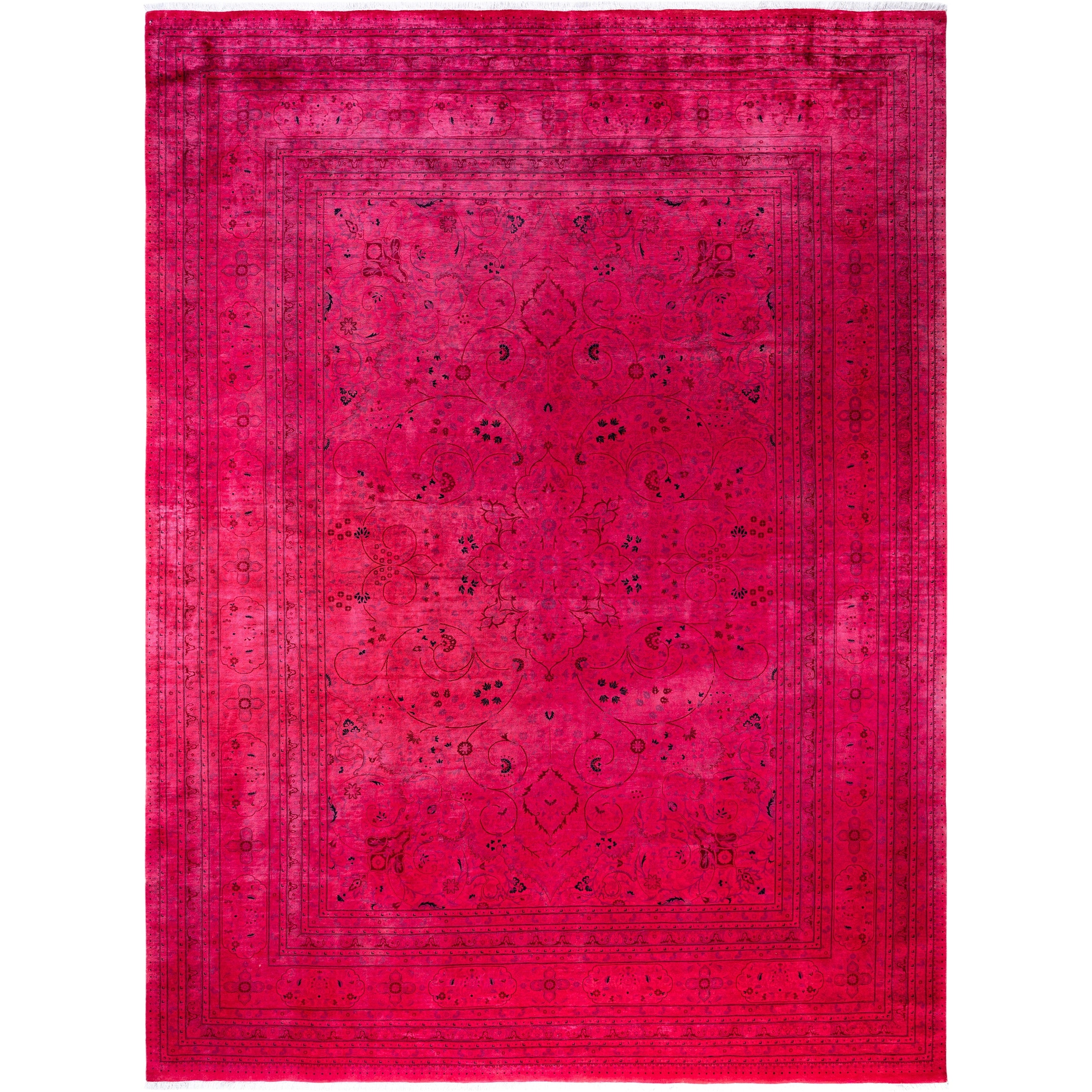 Overdyed Hand Knotted Wool Modern Contemporary Pink Area Rug 10 2 X 14 3