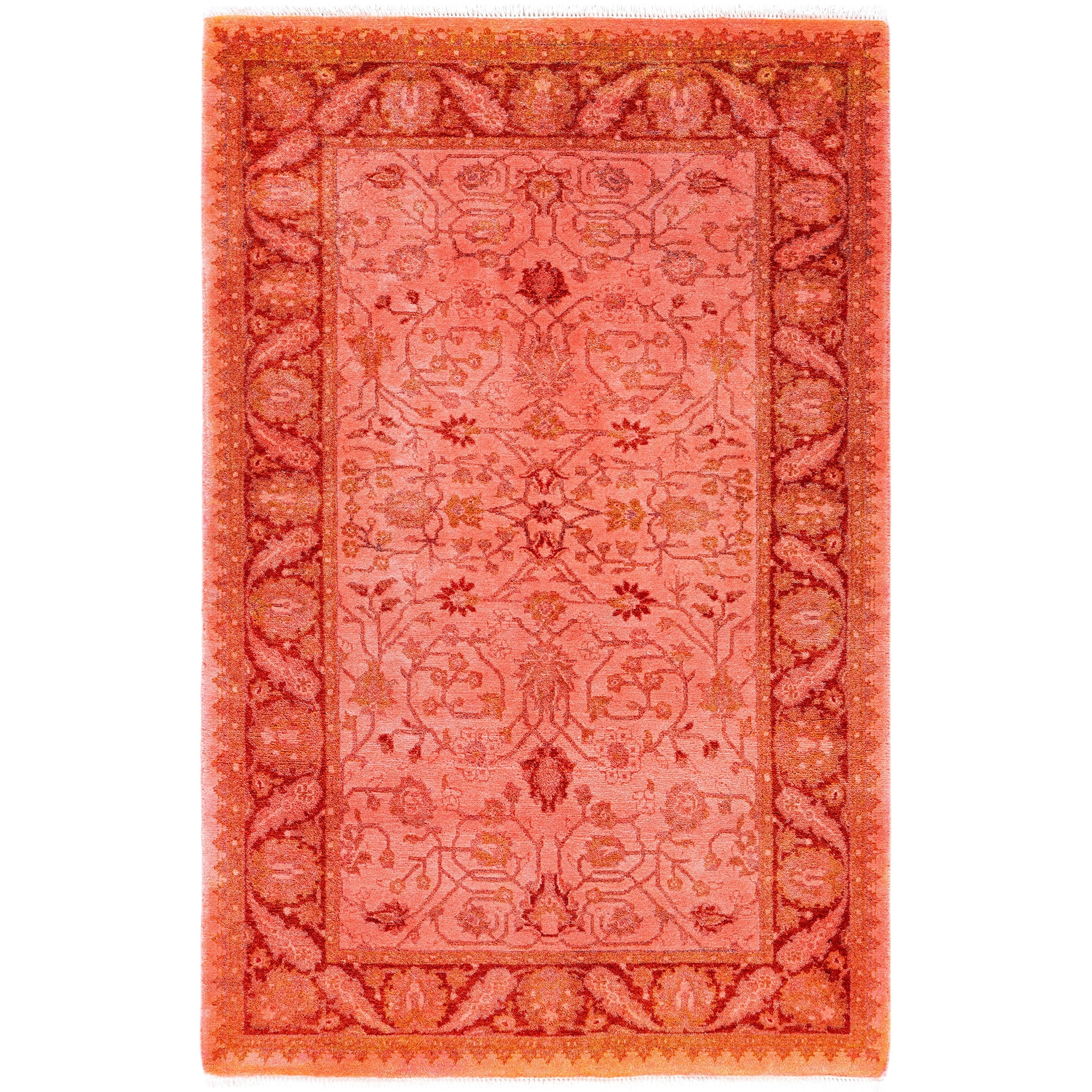 Overdyed Hand Knotted Wool Modern Contemporary Pink Area Rug 2 8 X 4 1
