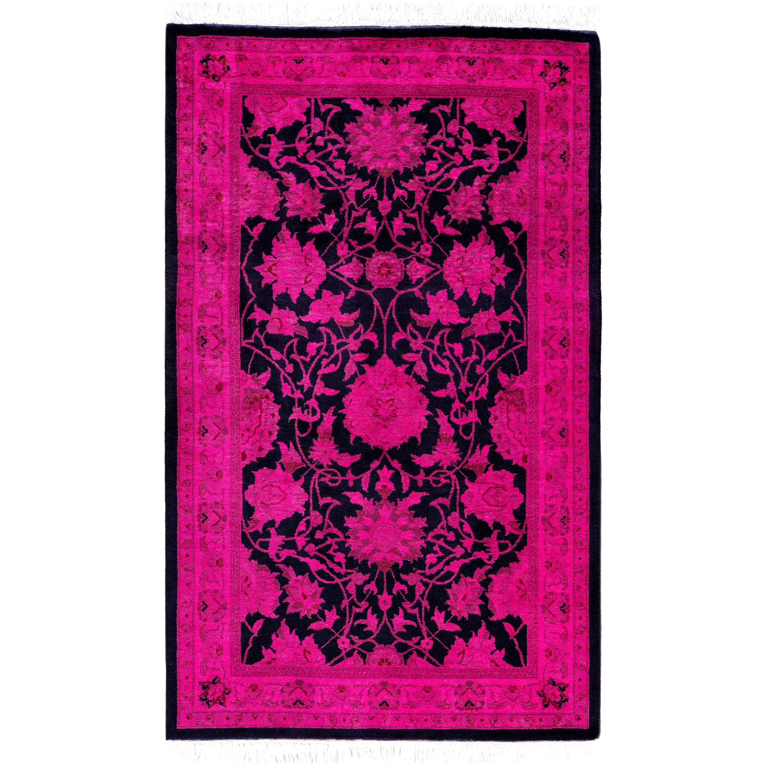 Overdyed Hand Knotted Wool Modern Contemporary Pink Area Rug 2 8 X 4 3