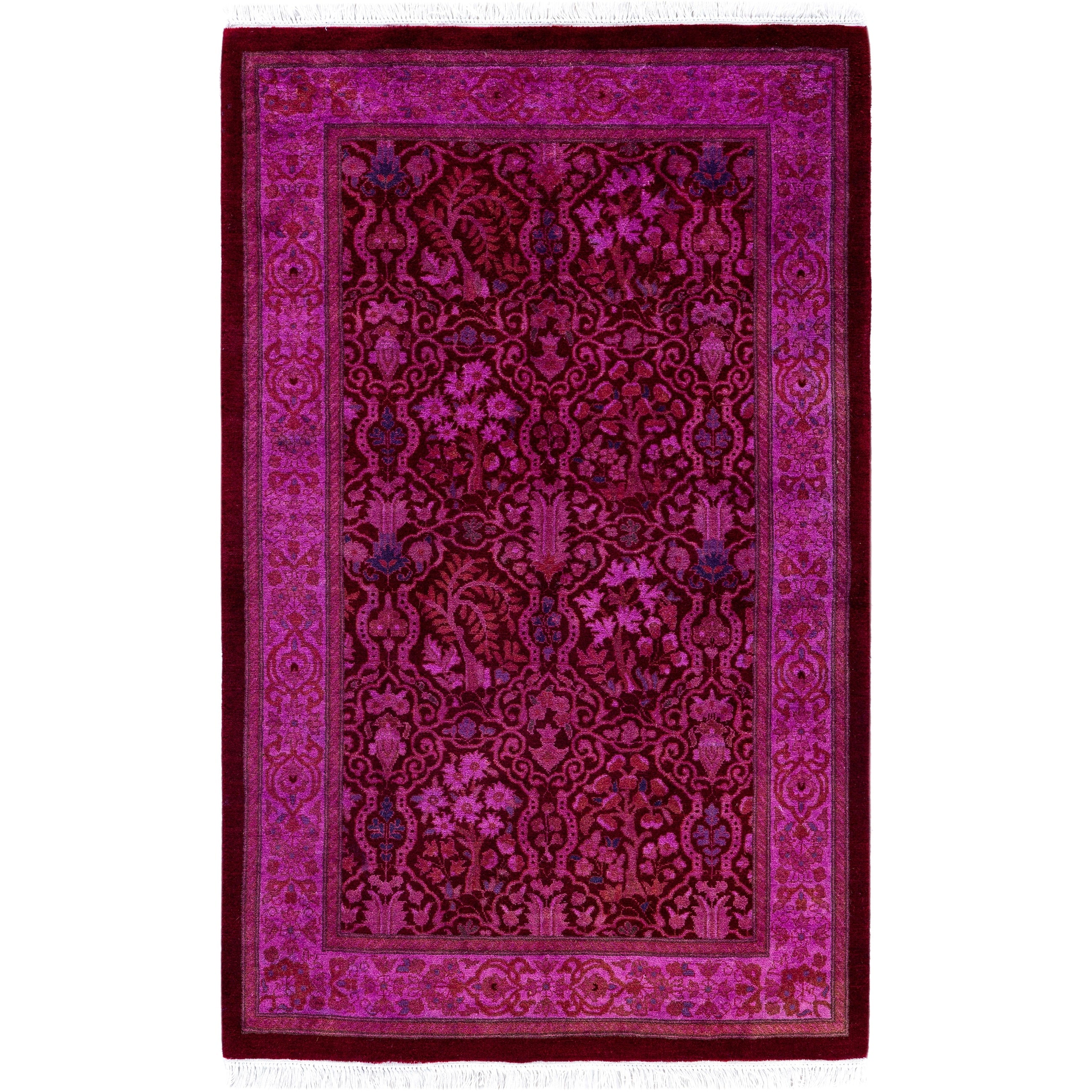 Overdyed Hand Knotted Wool Modern Contemporary Pink Area Rug 2 8 X 4 3