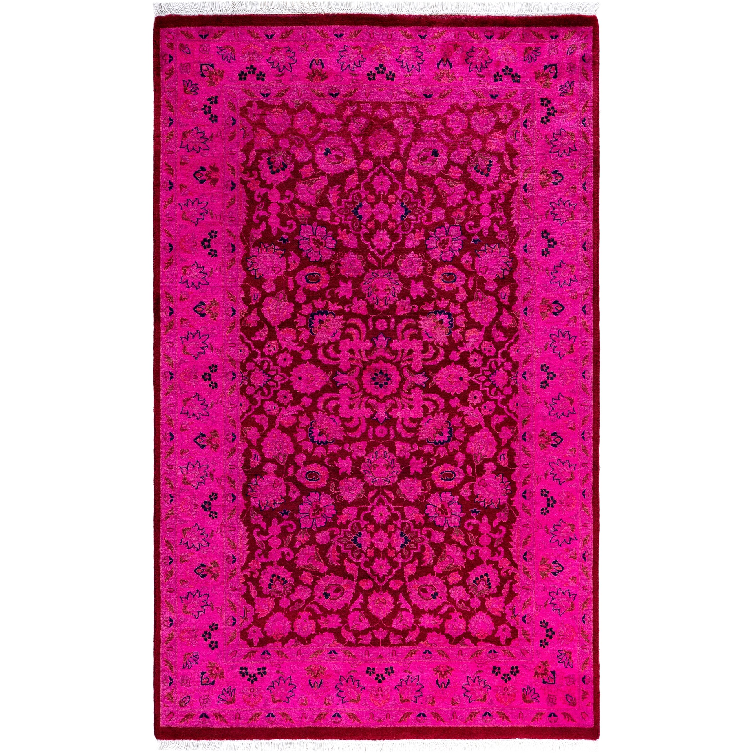 Overdyed Hand Knotted Wool Modern Contemporary Pink Area Rug 3 1 X 5 0