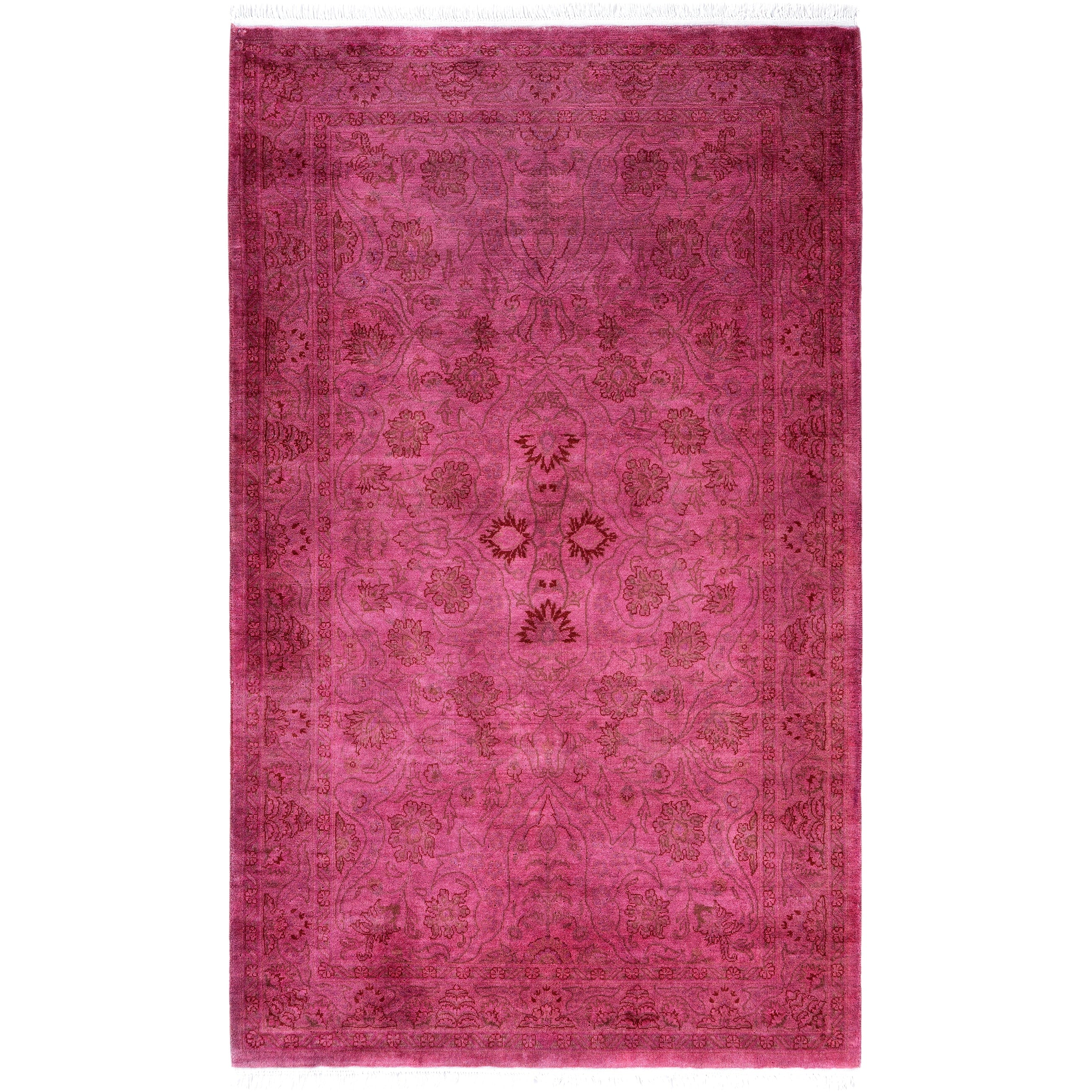 Overdyed Hand Knotted Wool Modern Contemporary Pink Area Rug 3 1 X 5 1