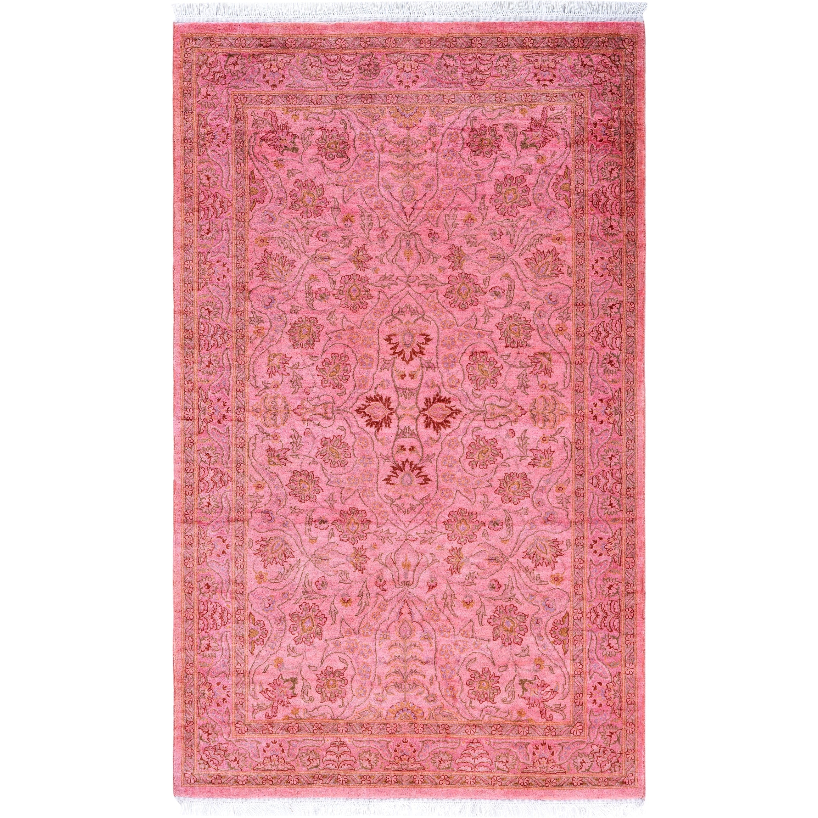 Overdyed Hand Knotted Wool Modern Contemporary Pink Area Rug 3 1 X 5 1