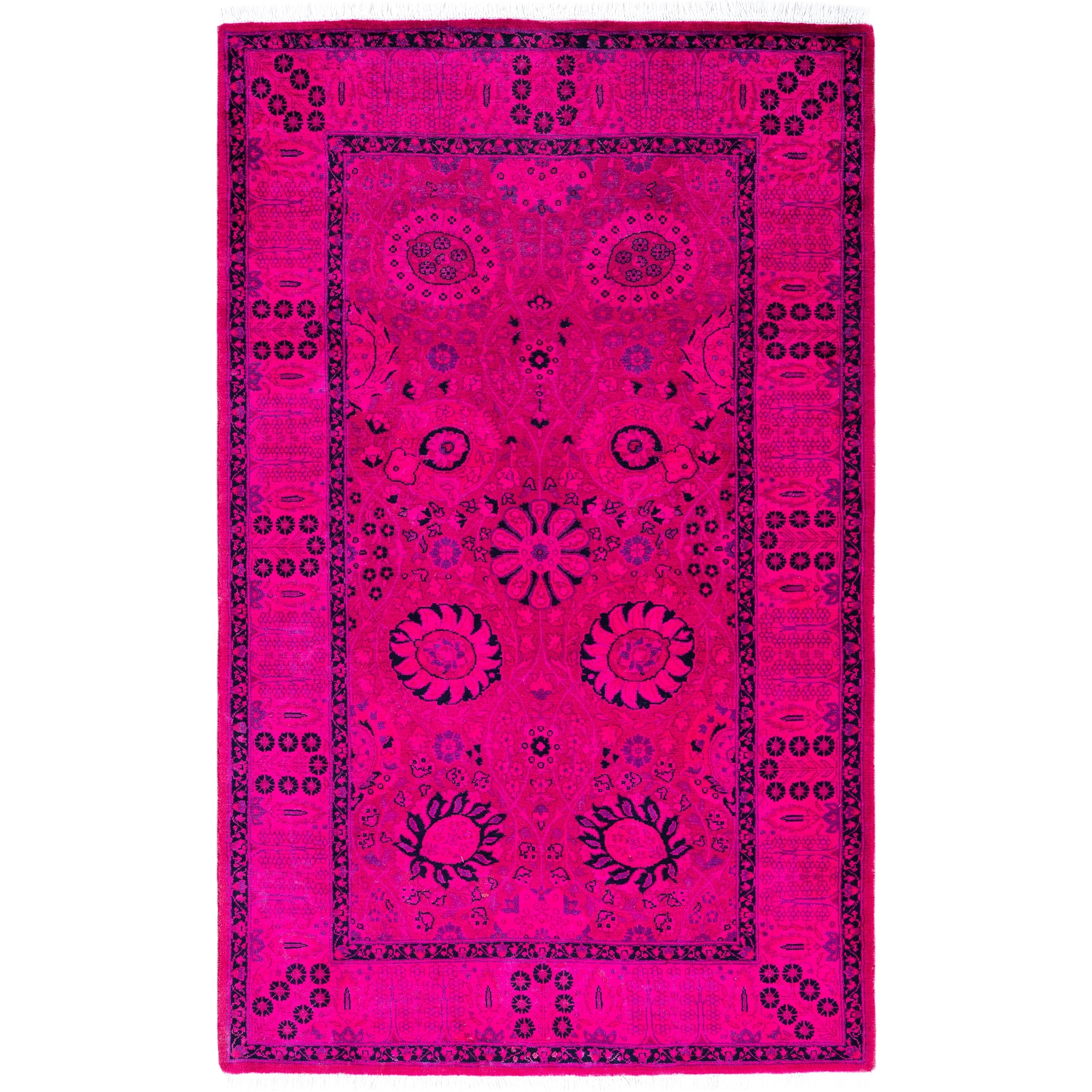 Overdyed Hand Knotted Wool Modern Contemporary Pink Area Rug 3 1 X 5 2