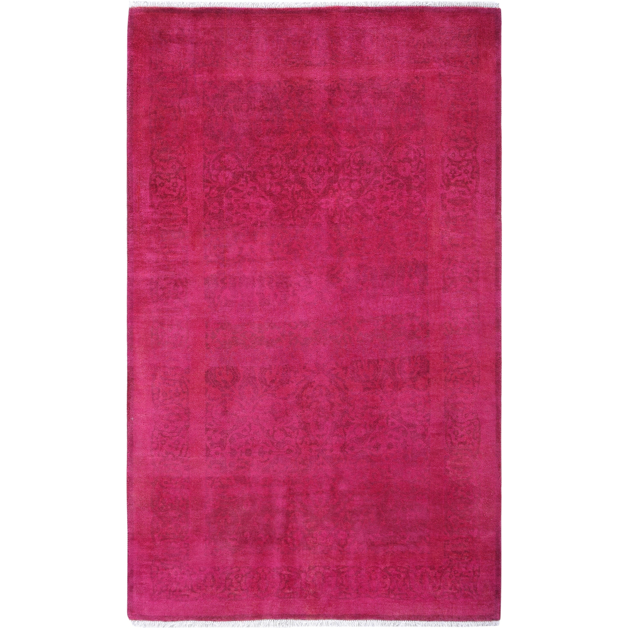Overdyed Hand Knotted Wool Modern Contemporary Pink Area Rug 3 1 X 5 2