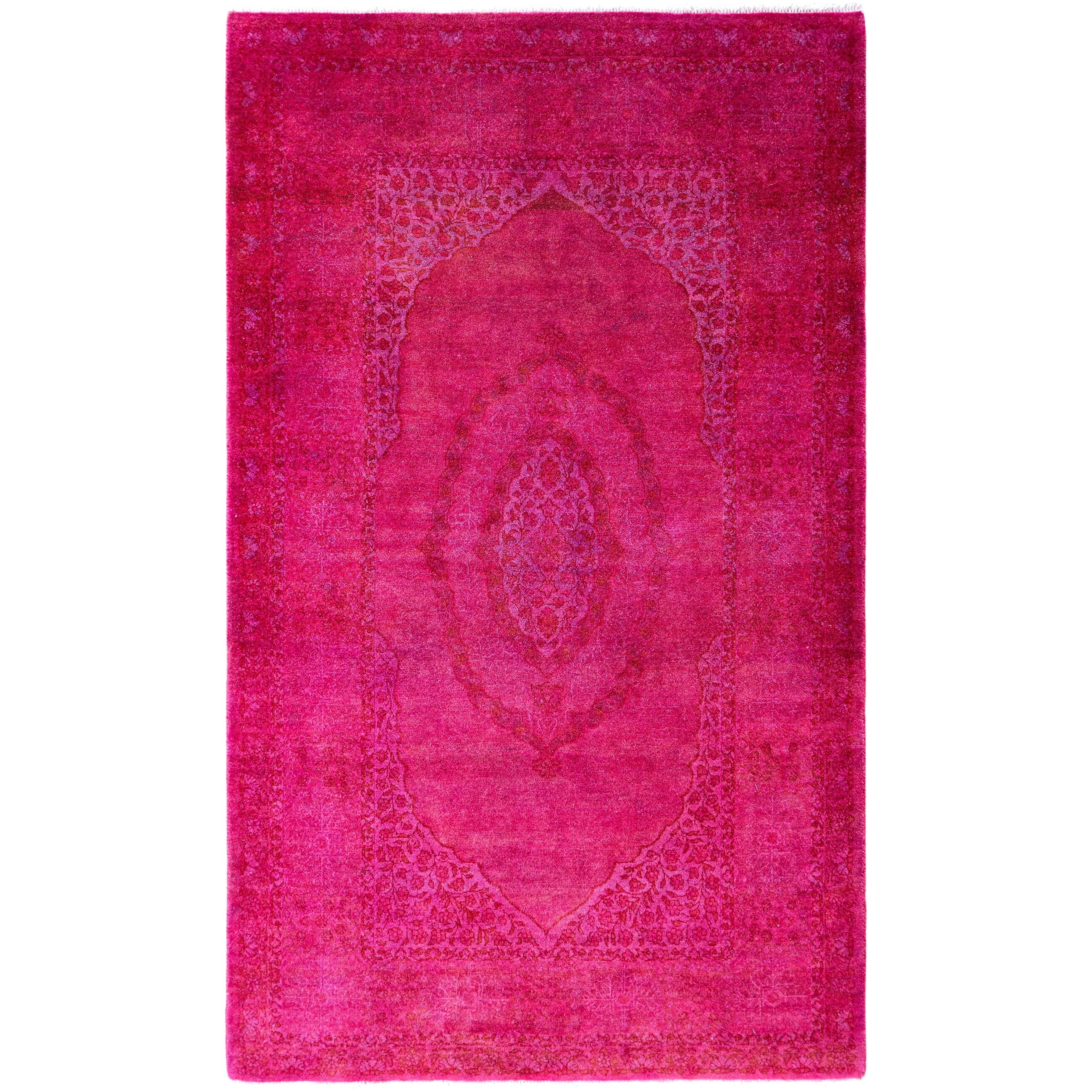 Overdyed Hand Knotted Wool Modern Contemporary Pink Area Rug 3 1 X 5 3