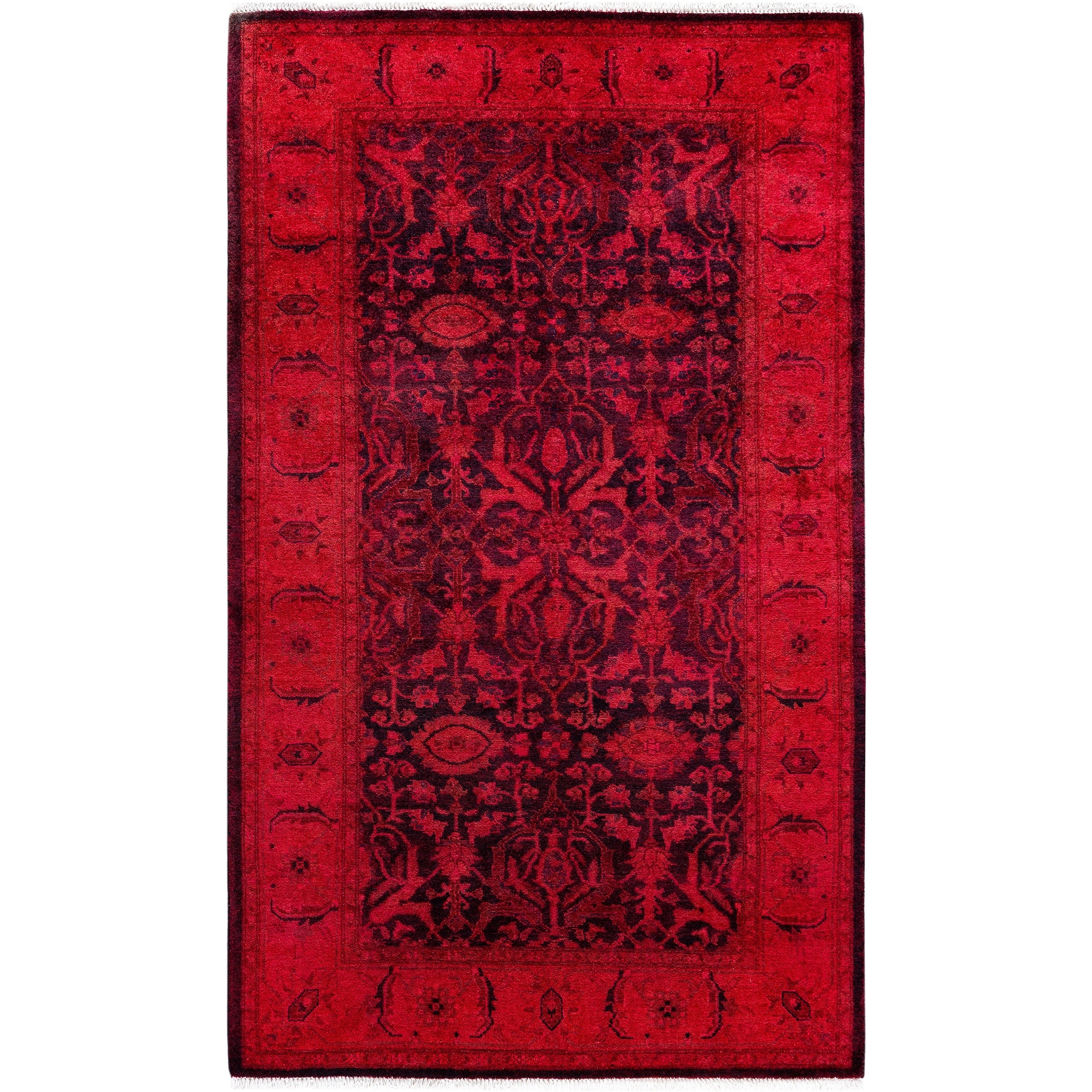 Overdyed Hand Knotted Wool Modern Contemporary Pink Area Rug 3 1 X 5 4