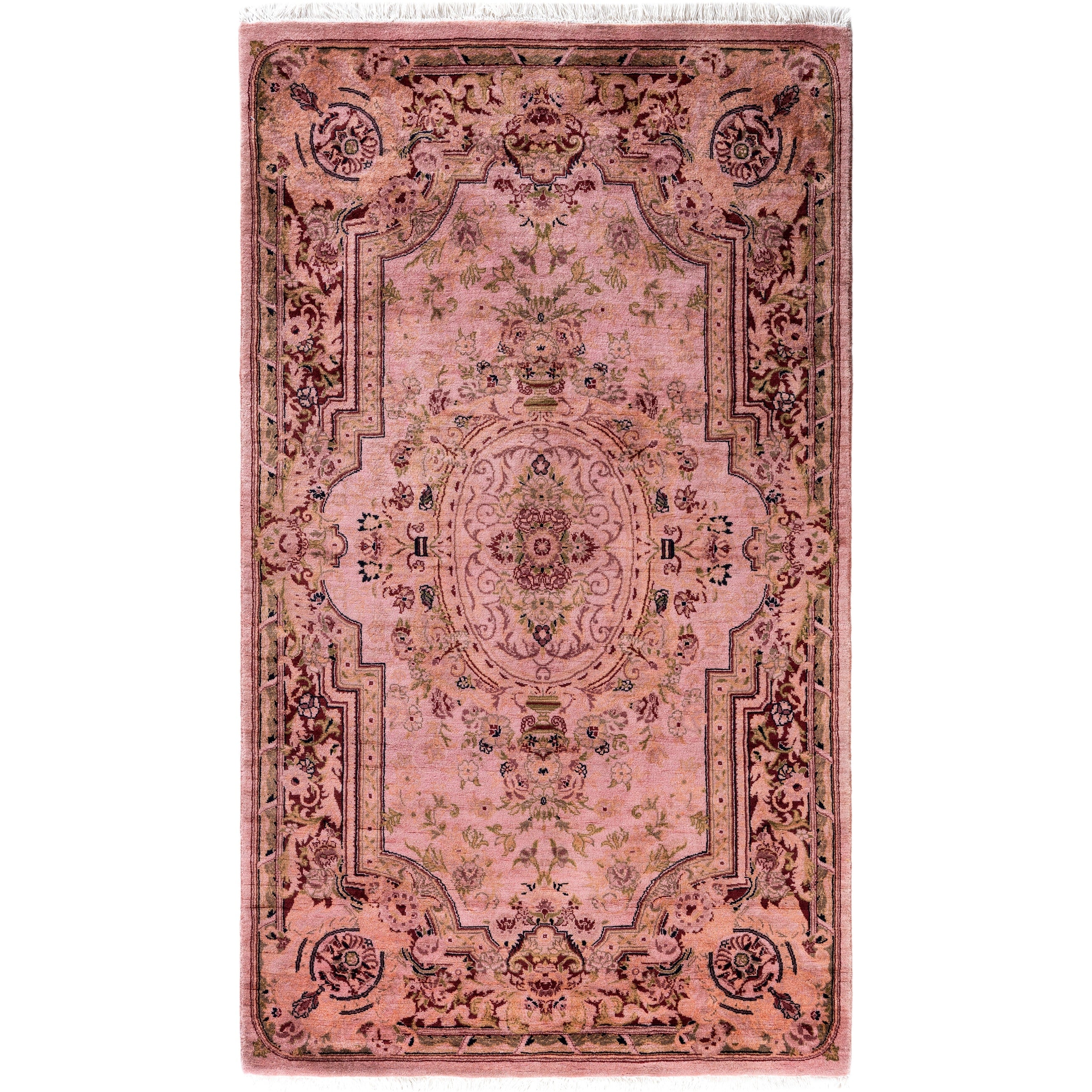 Overdyed Hand Knotted Wool Modern Contemporary Pink Area Rug 3 1 X 5 5