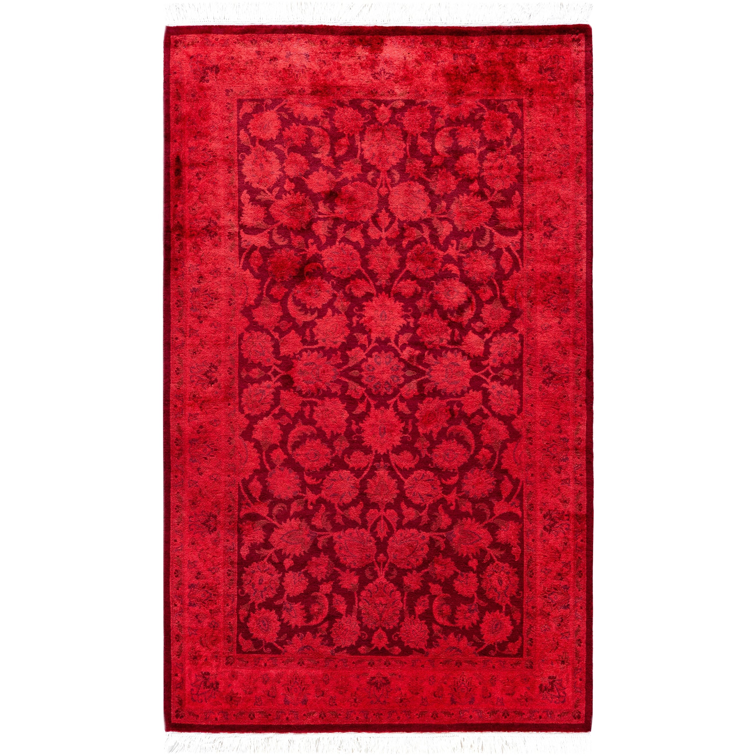 Overdyed Hand Knotted Wool Modern Contemporary Pink Area Rug 3 2 X 5 2