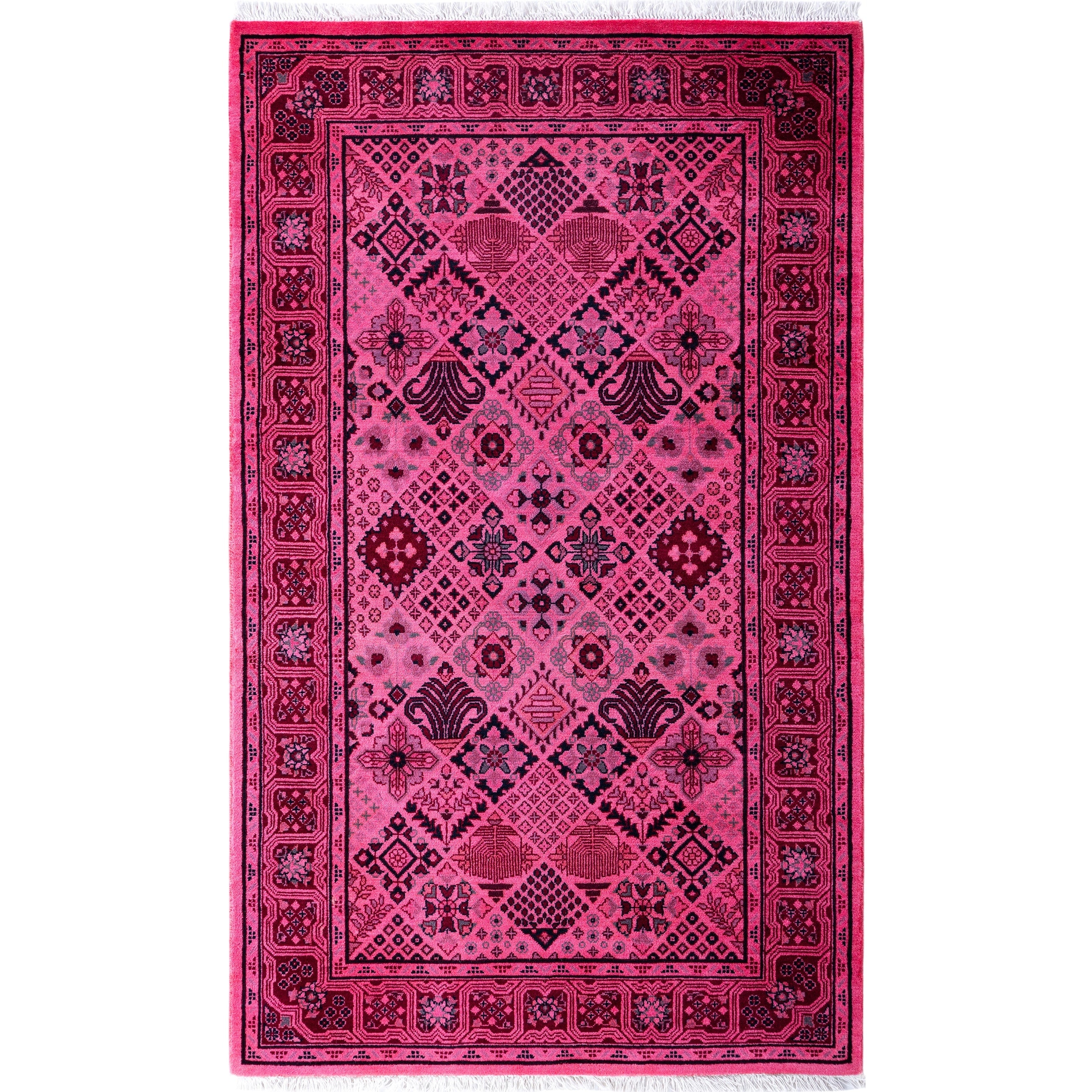 Overdyed Hand Knotted Wool Modern Contemporary Pink Area Rug 3 2 X 5 4