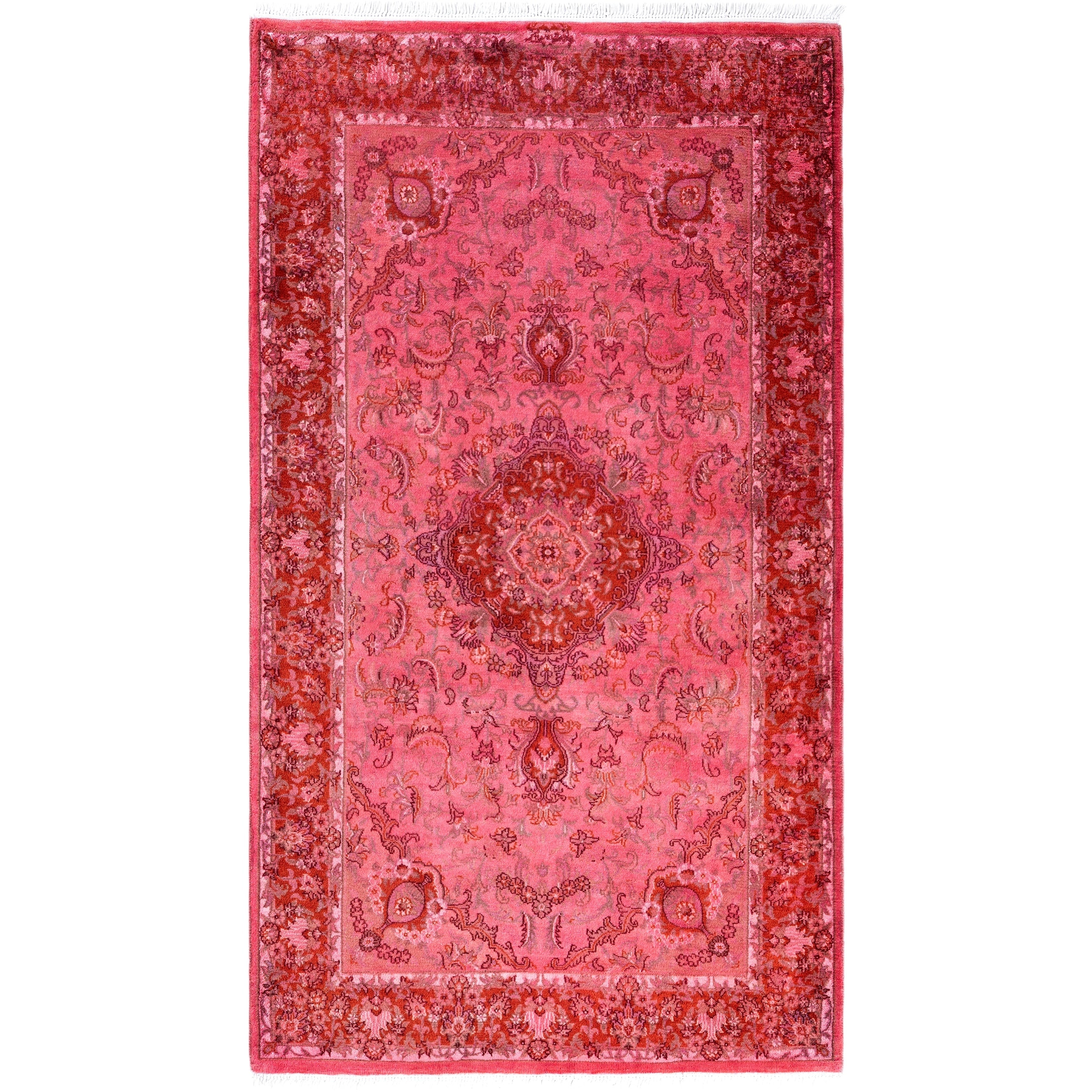 Overdyed Hand Knotted Wool Modern Contemporary Pink Area Rug 3 2 X 5 5