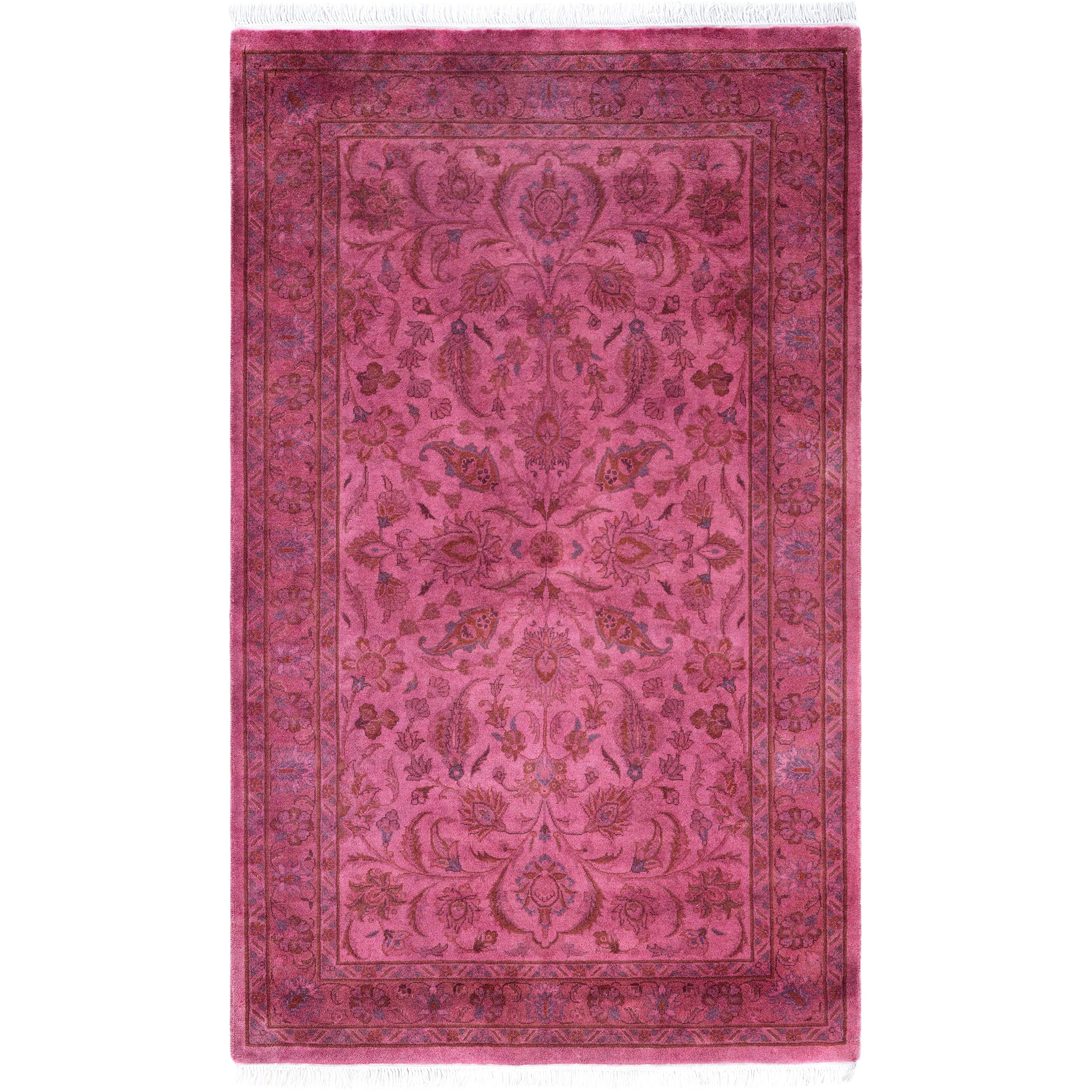 Overdyed Hand Knotted Wool Modern Contemporary Pink Area Rug 3 3 X 5 3