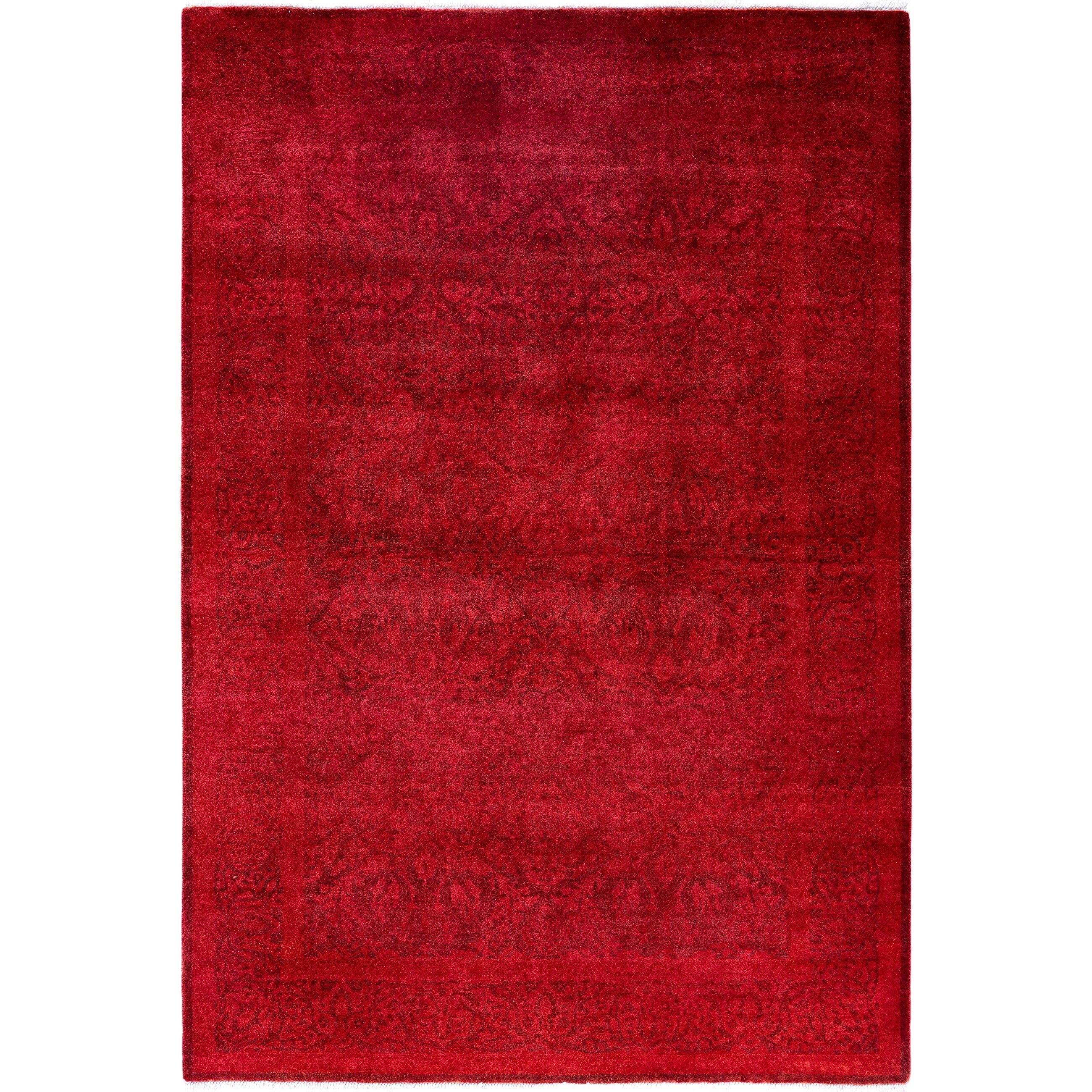 Overdyed Hand Knotted Wool Modern Contemporary Pink Area Rug 4 0 X 6 2