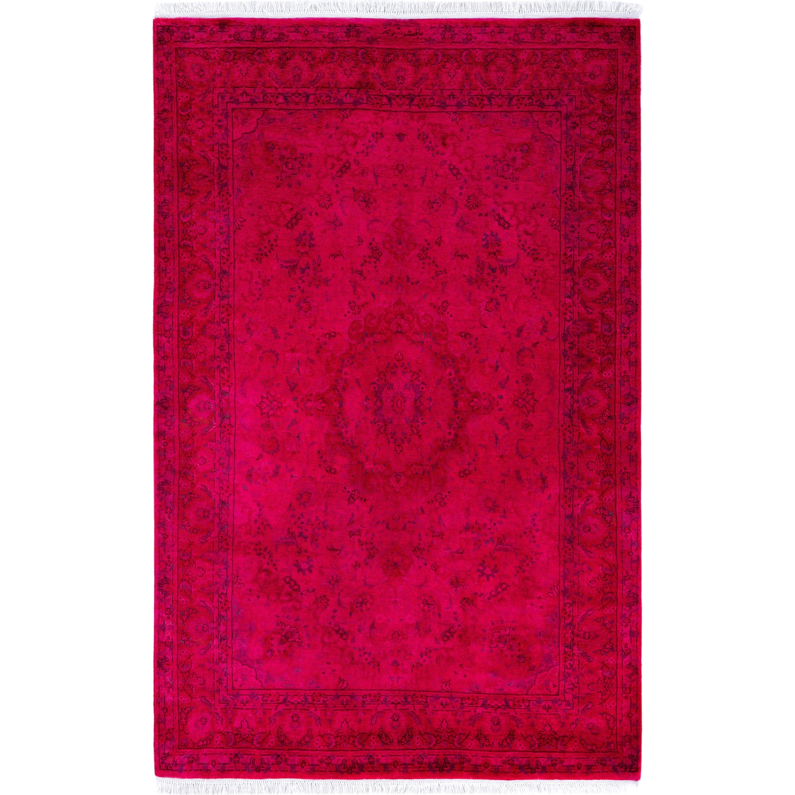 Overdyed Hand Knotted Wool Modern Contemporary Pink Area Rug 4 1 X 6 3
