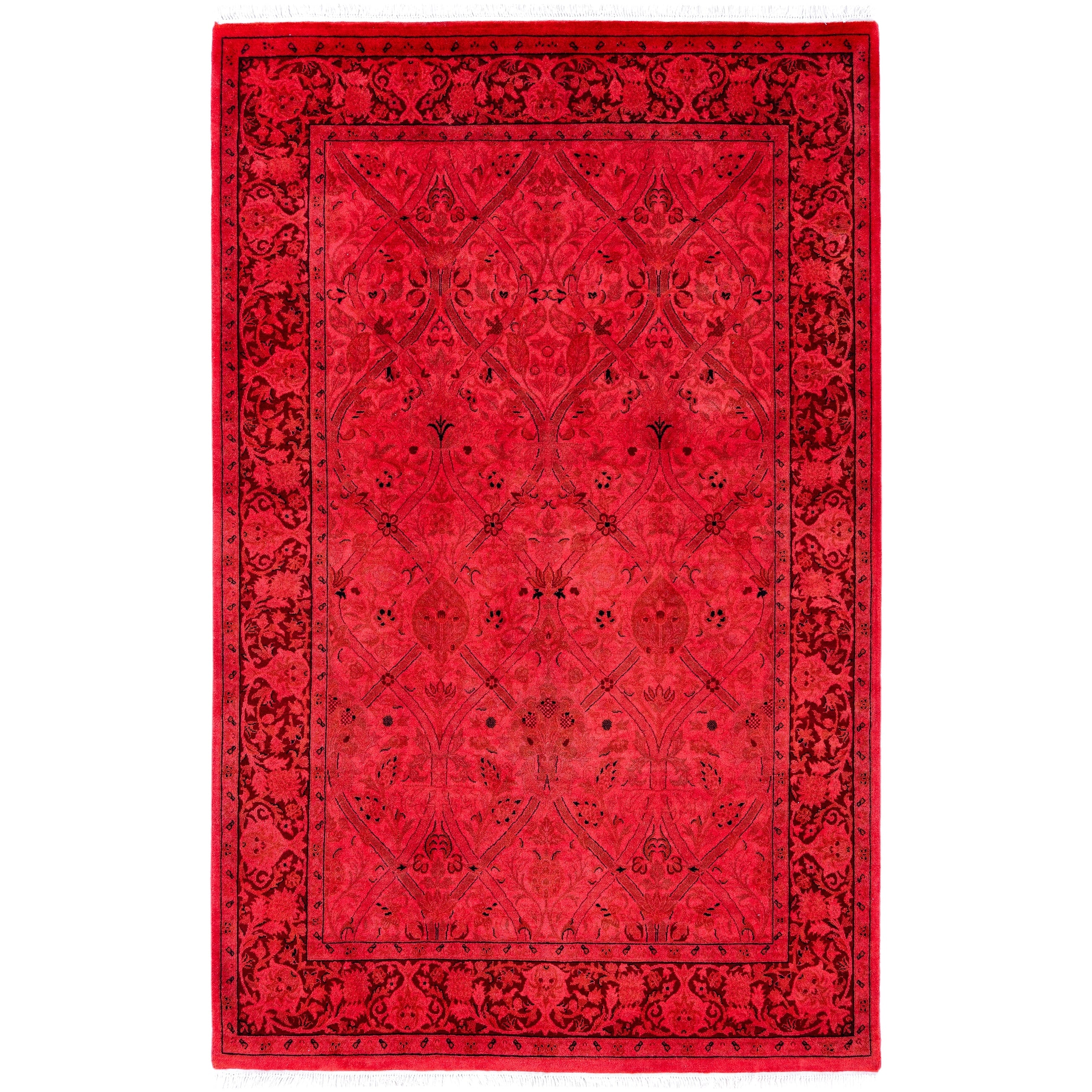 Overdyed Hand Knotted Wool Modern Contemporary Pink Area Rug 4 1 X 6 4