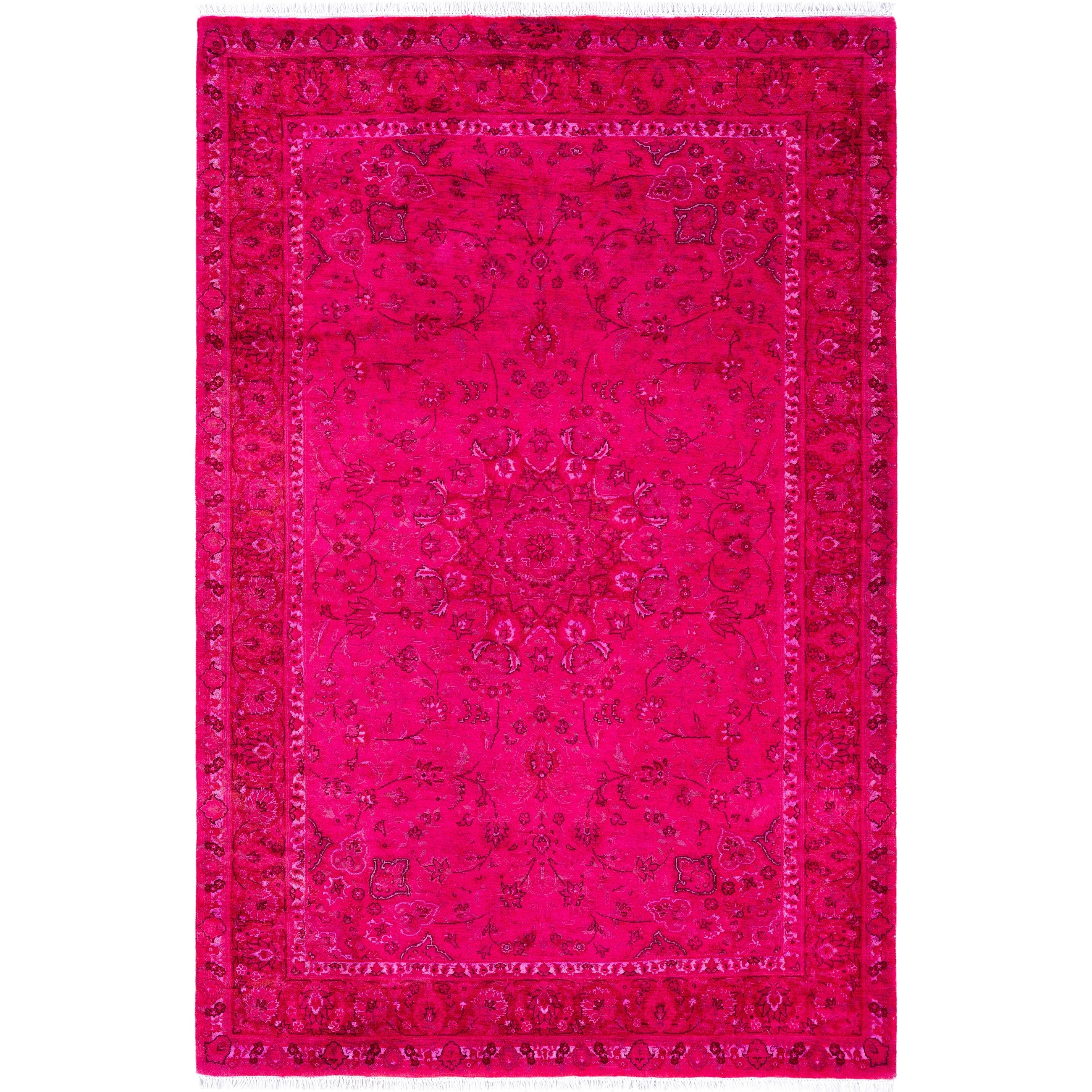 Overdyed Hand Knotted Wool Modern Contemporary Pink Area Rug 4 1 X 6 4